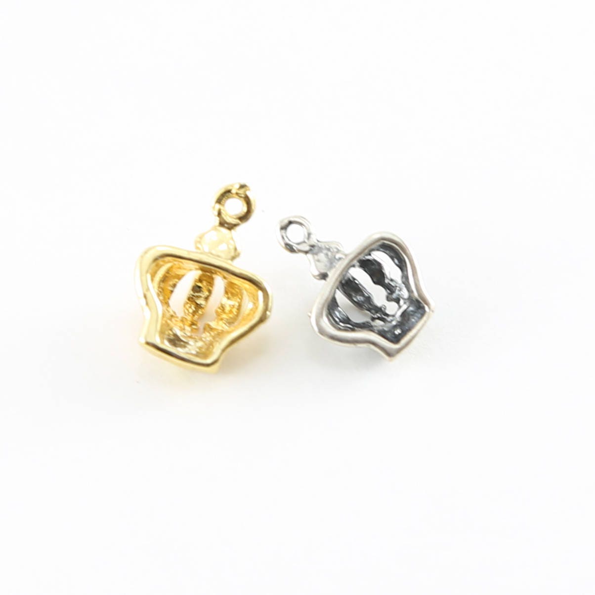 Sterling Silver or Vermeil Crown Charm Pendant with Hollow Back