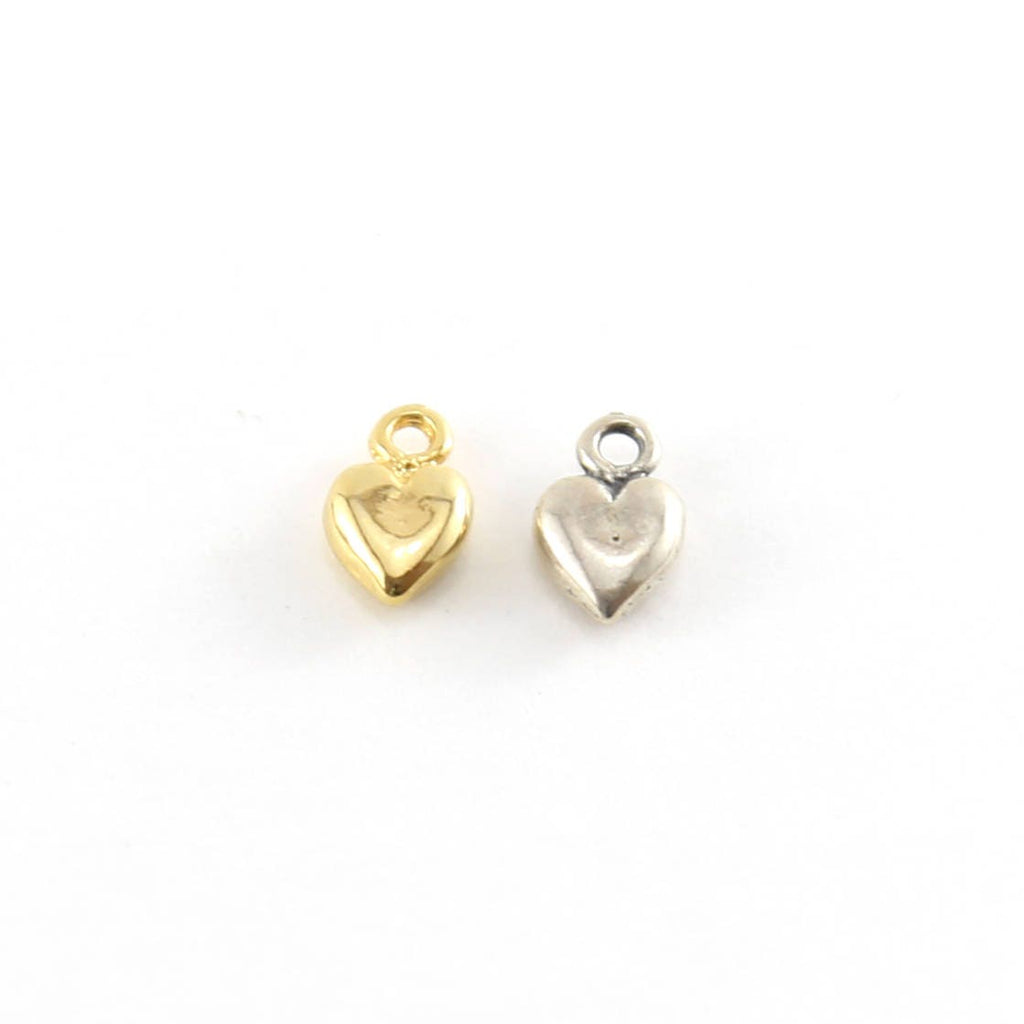 Sterling Silver or Vermeil Tiny Puffy Thick Heart Charm in or Love Friendship