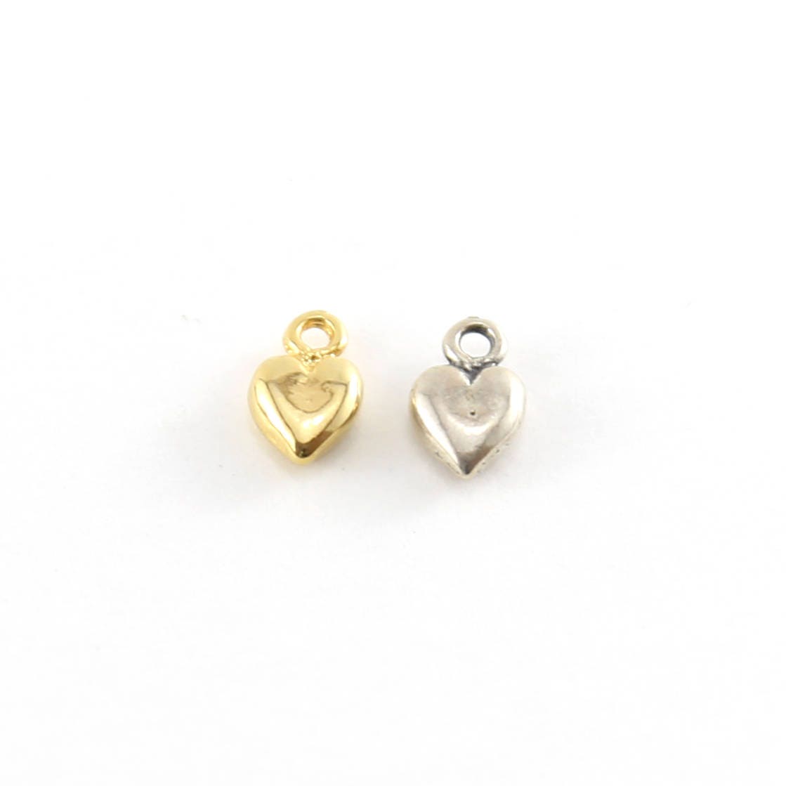 Sterling Silver or Vermeil Tiny Puffy Thick Heart Charm in or Love Friendship