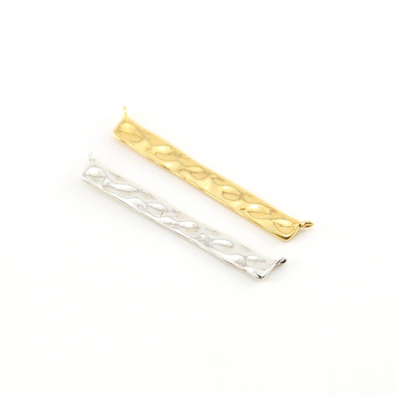 32mmx3mm Sterling Silver or Vermeil Hammered Textured Long Bar Connector