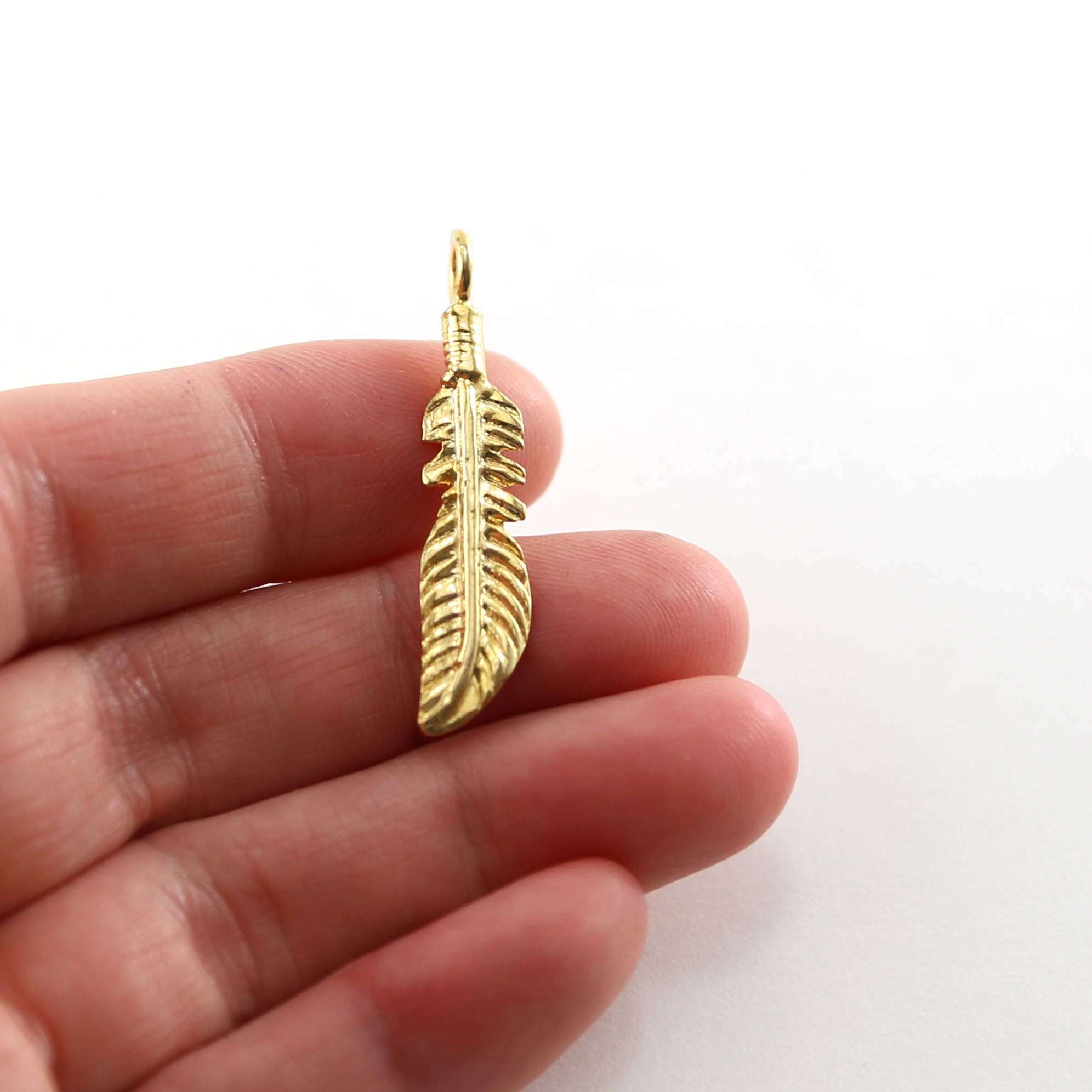 Sterling Silver or Vermeil Long Western Modern Feather Charm or Pendant