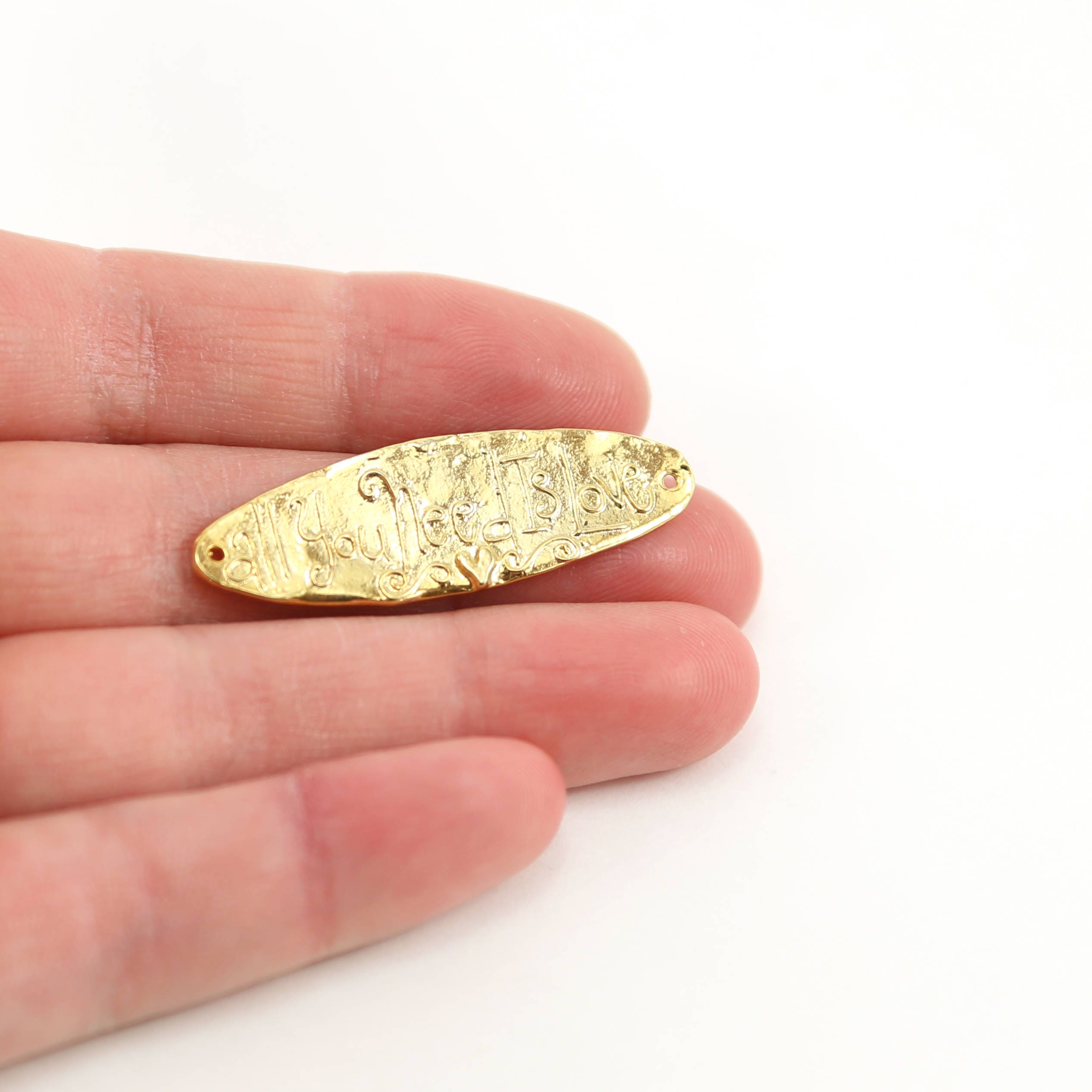 33mmx13mm Sterling Silver or Vermeil All You Need Is Love Long Oval Bar