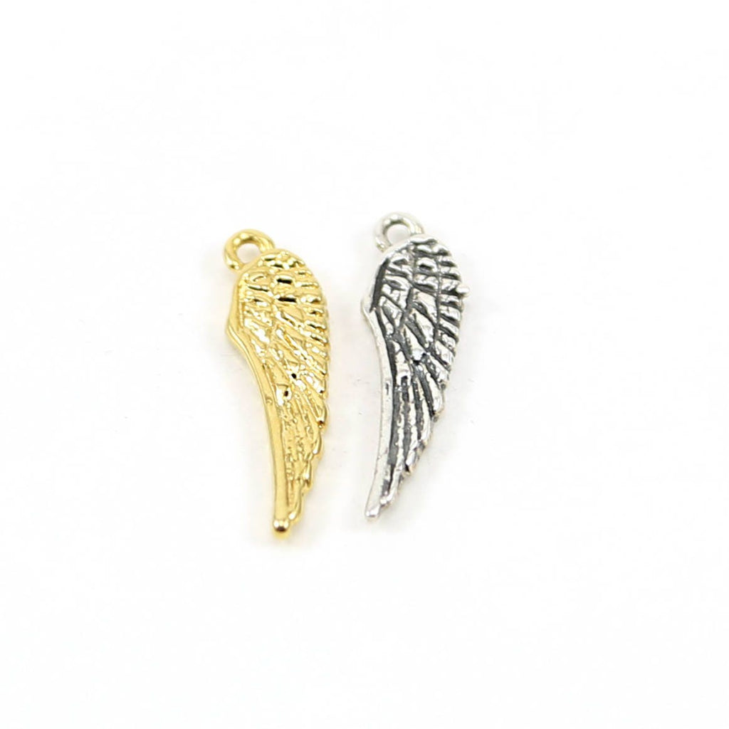 Sterling Silver or Vermeil Angel Wing with Texture Double Sided Charm