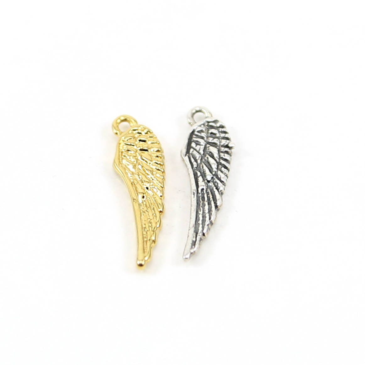 Sterling Silver or Vermeil Angel Wing with Texture Double Sided Charm