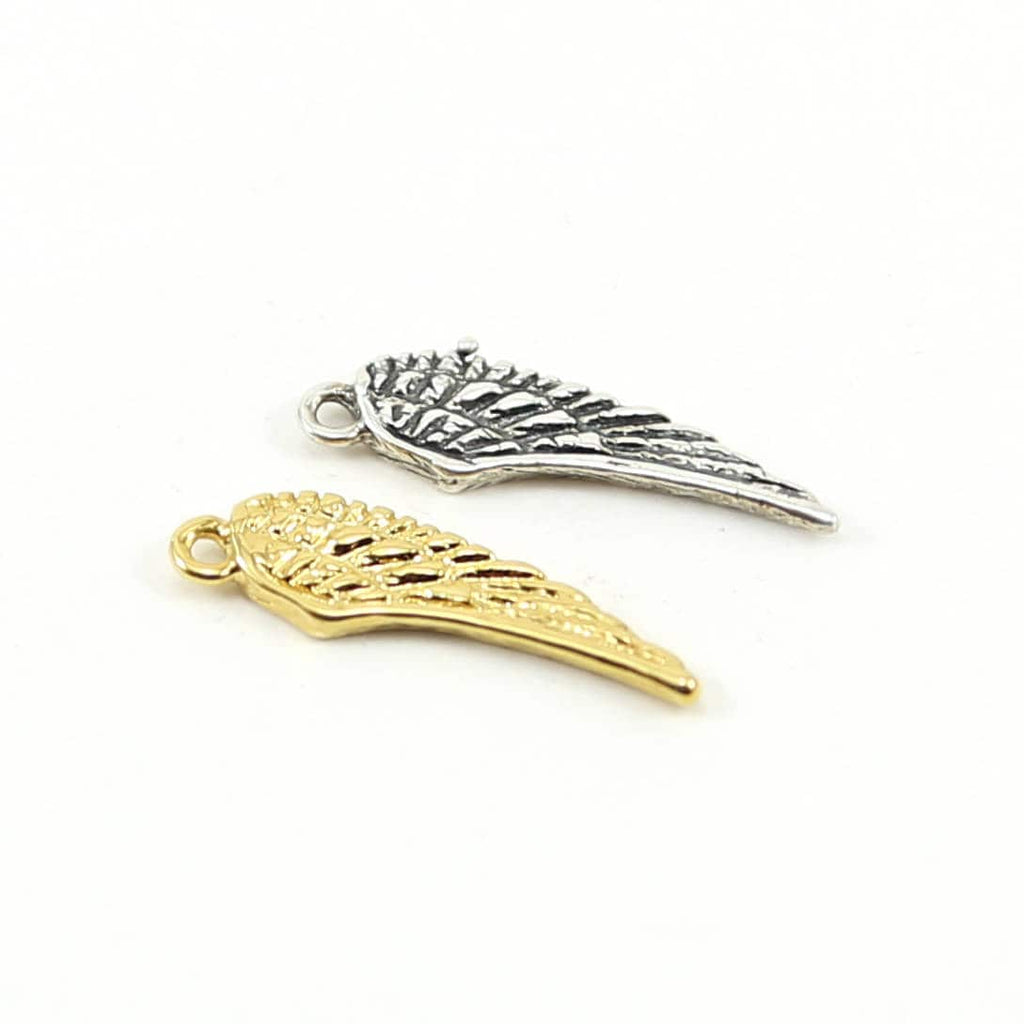 Sterling Silver or Vermeil Angel Wing with Texture Double Sided Charm