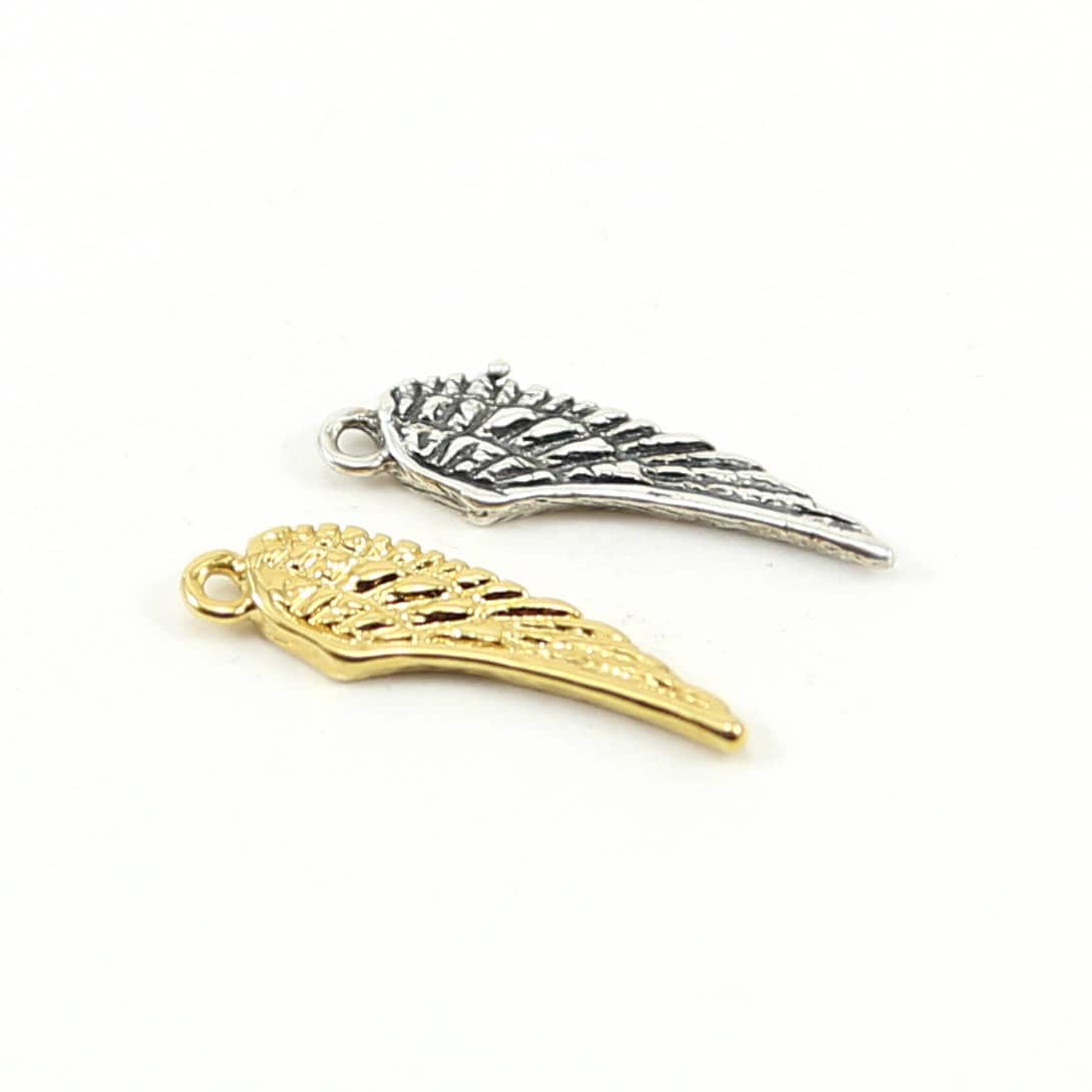 Sterling Silver or Vermeil Angel Wing with Texture Double Sided Charm