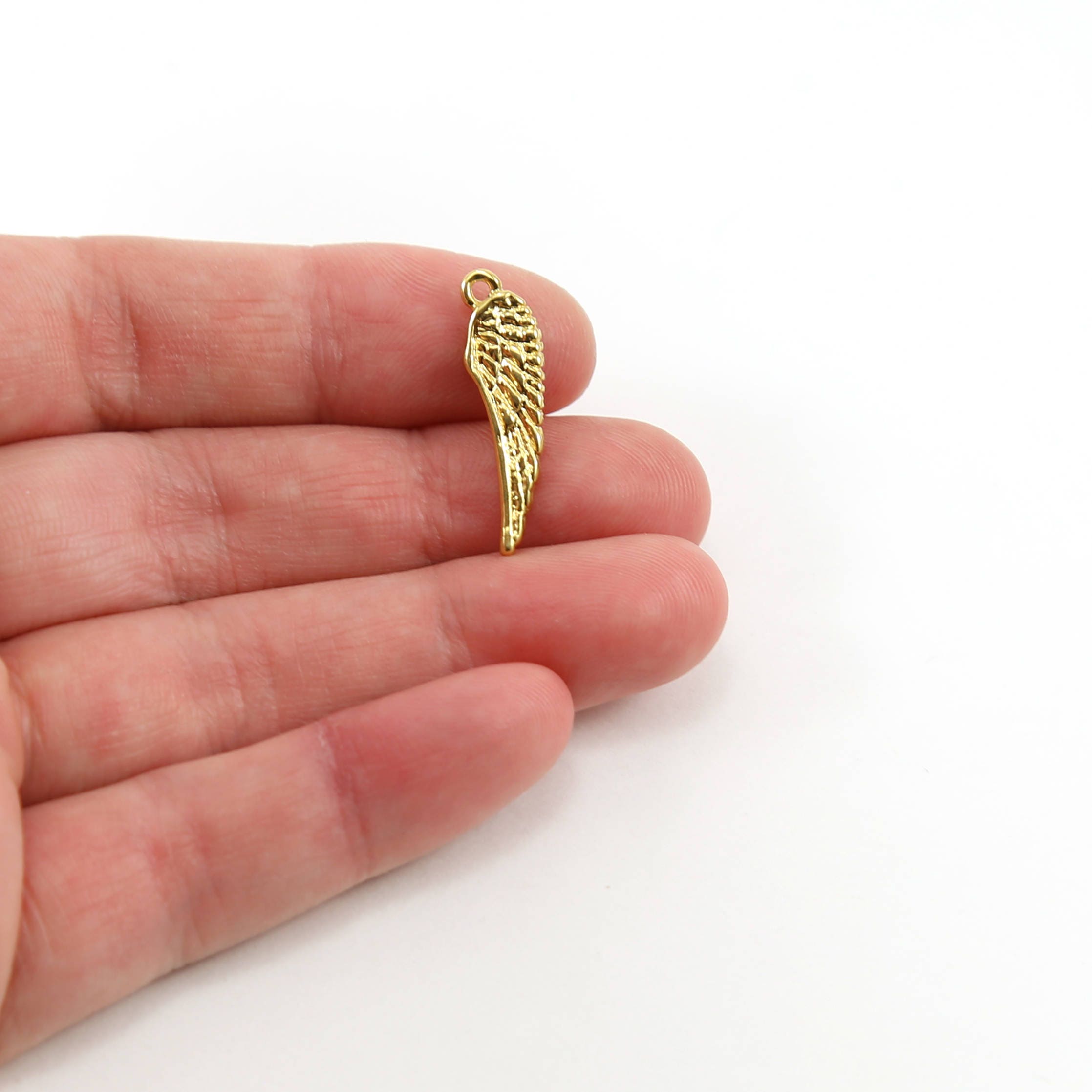 Sterling Silver or Vermeil Angel Wing with Texture Double Sided Charm