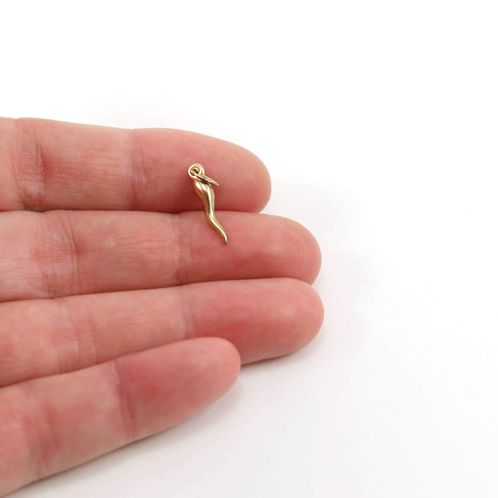 Sterling Silver or 14K Gold Filled Tiny Little Italian Horn Cornicello Charm