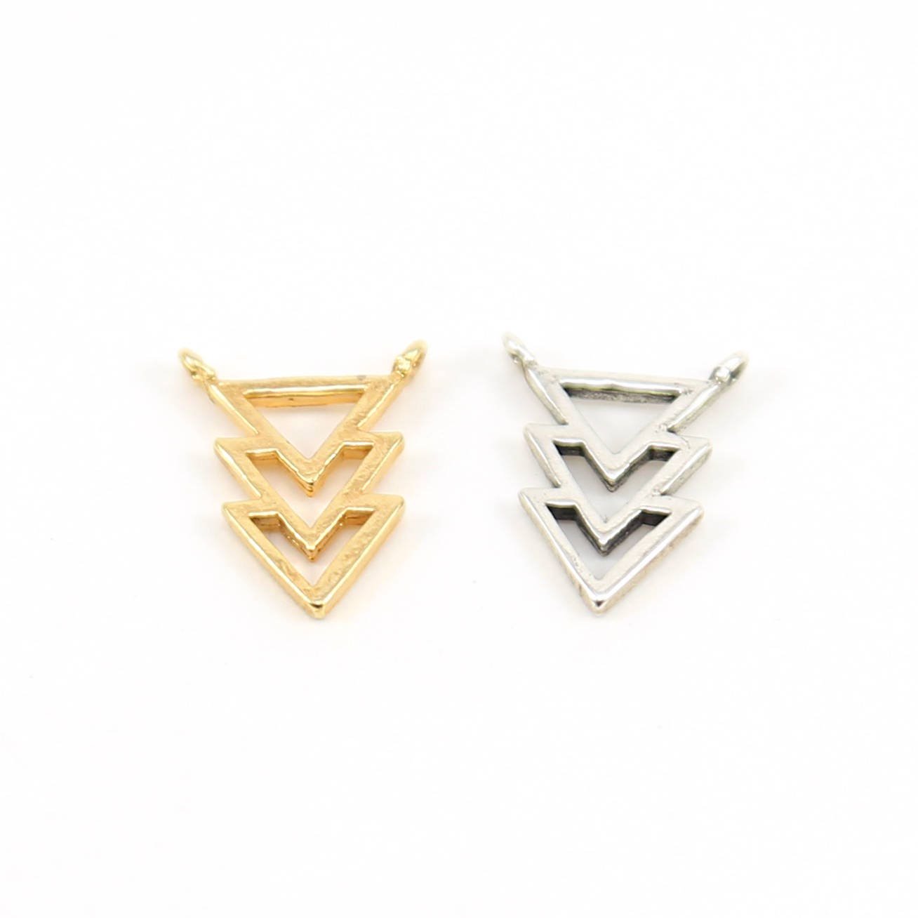 14mmx9mm Sterling Silver or Vermeil Three Layered Triangle Point Connector