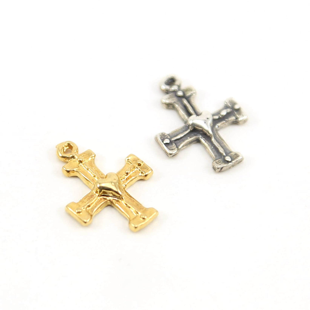 19mmx14mm Sterling Silver or Vermeil Cross with Tiny Heart Charm Pendant