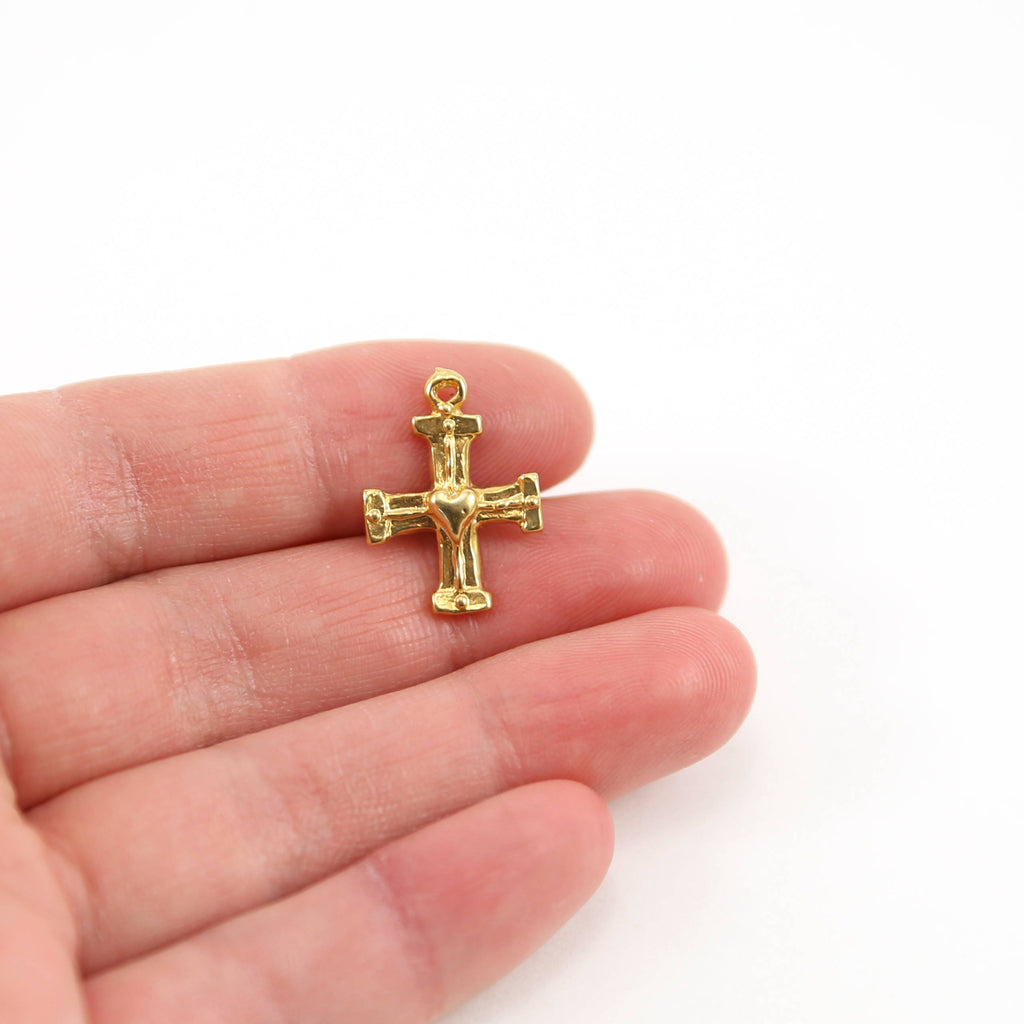 19mmx14mm Sterling Silver or Vermeil Cross with Tiny Heart Charm Pendant