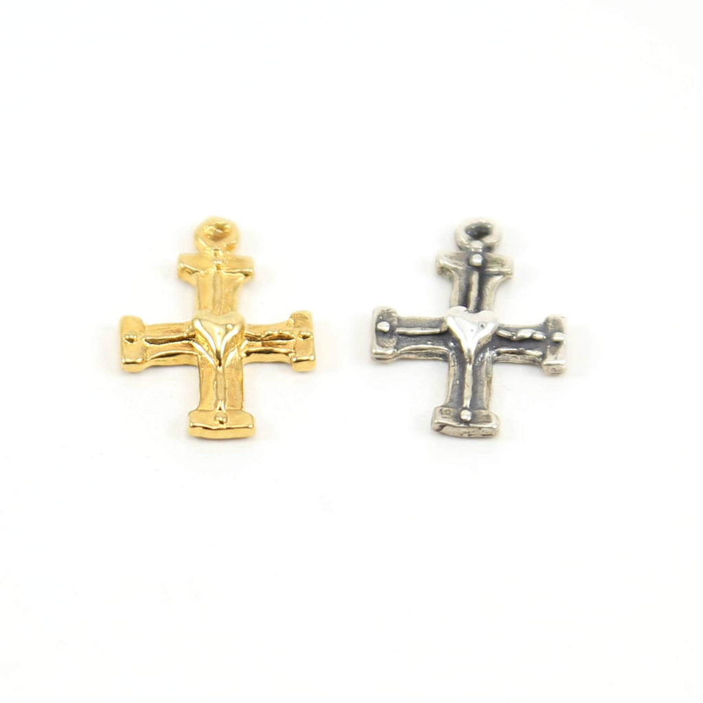 19mmx14mm Sterling Silver or Vermeil Cross with Tiny Heart Charm Pendant