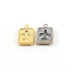 22mmx14mm Sterling Silver or Vermeil Large 3D Fleur De Lis on Rectangle Tag