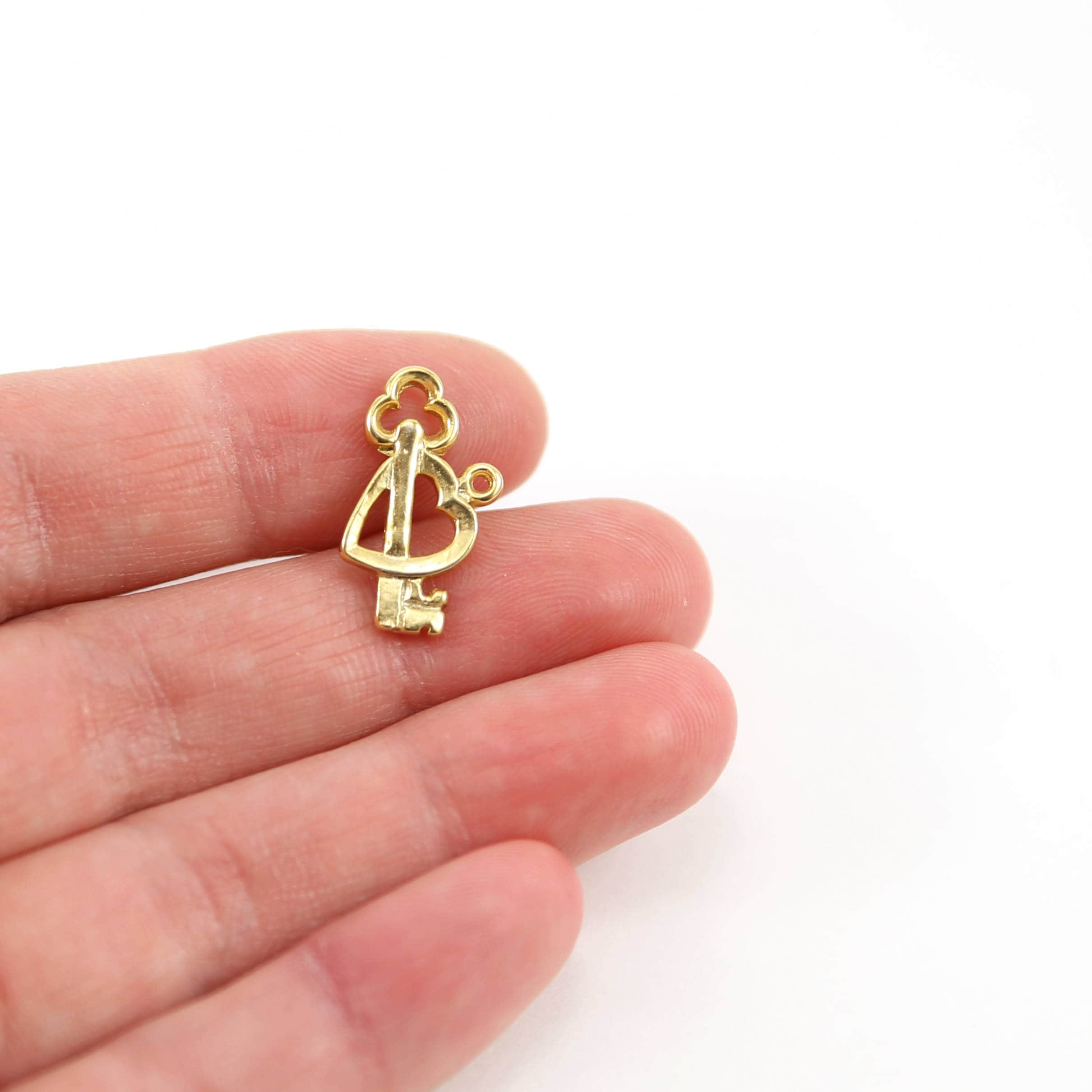 19mmx1mm Sterling Silver or Vermeil Key in Heart Charm in or Love Friendship