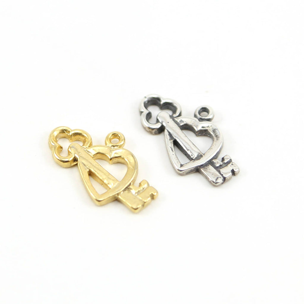 19mmx1mm Sterling Silver or Vermeil Key in Heart Charm in or Love Friendship