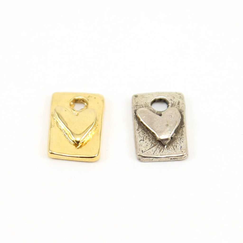 11mmx8mm Sterling Silver or Vermeil Raised Heart on Rectangle Tag Charm