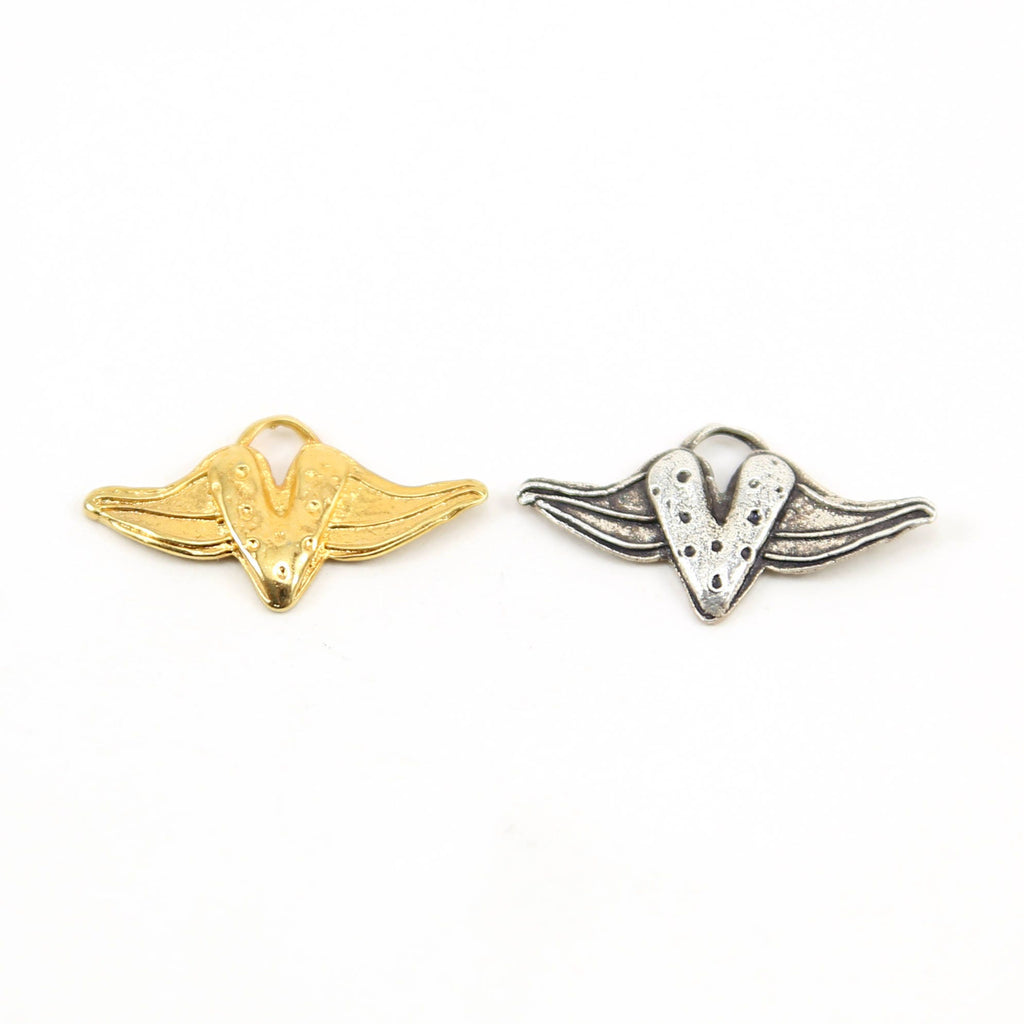 Sterling Silver or Vermeil Speckled Flying Heart with Wings Charm