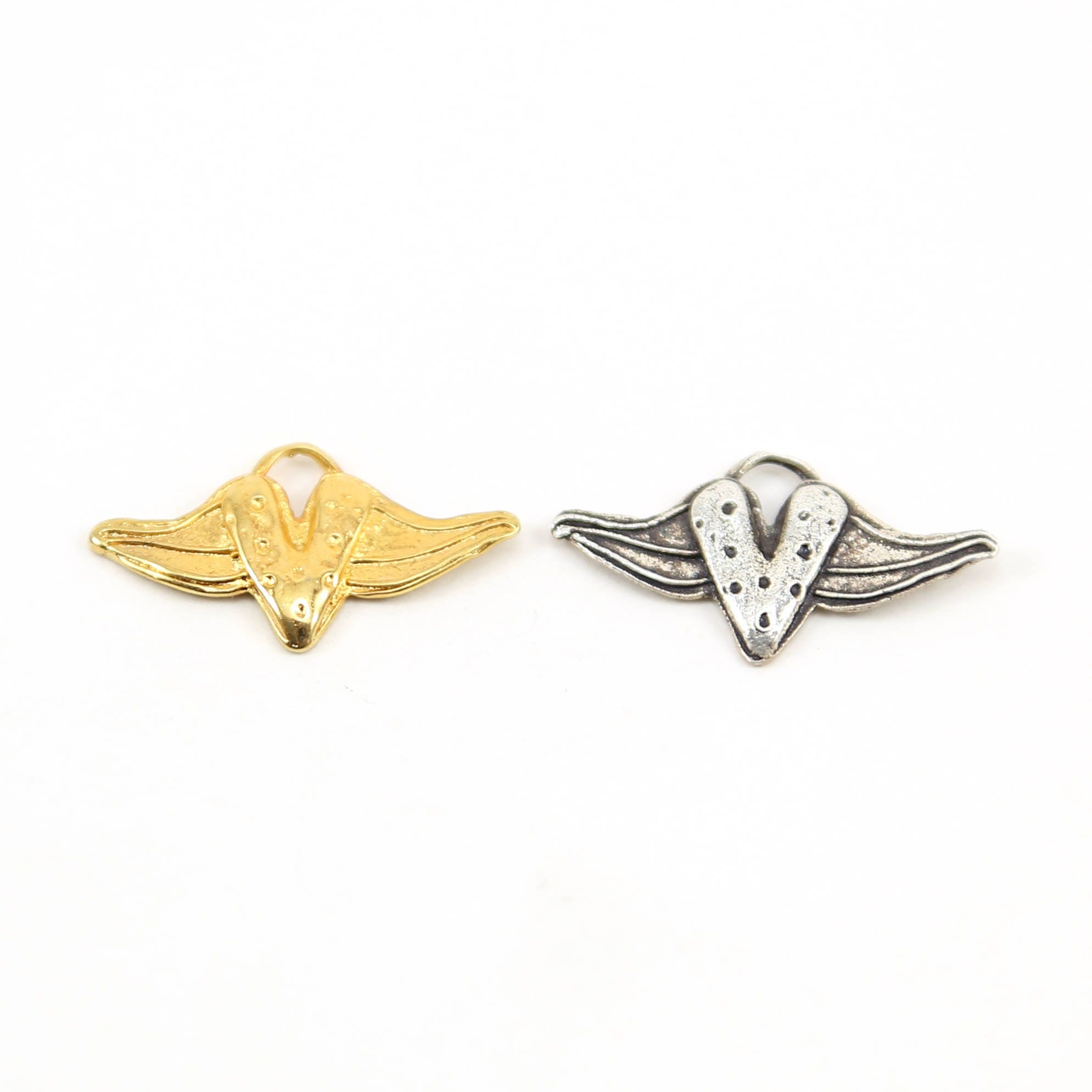 Sterling Silver or Vermeil Speckled Flying Heart with Wings Charm