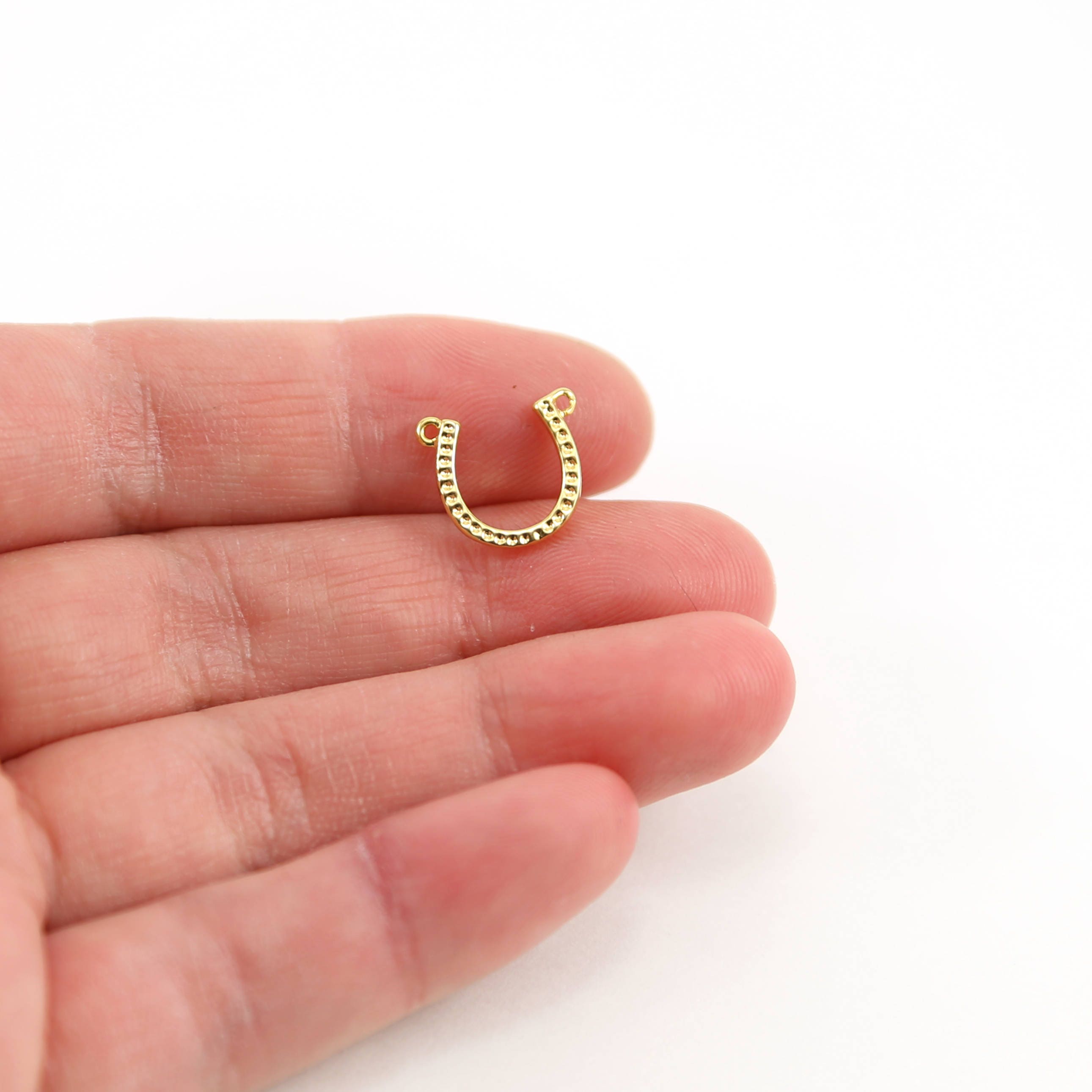 Sterling Silver or Vermeil Detailed Horseshoe Connector Horse Lover Charm Good