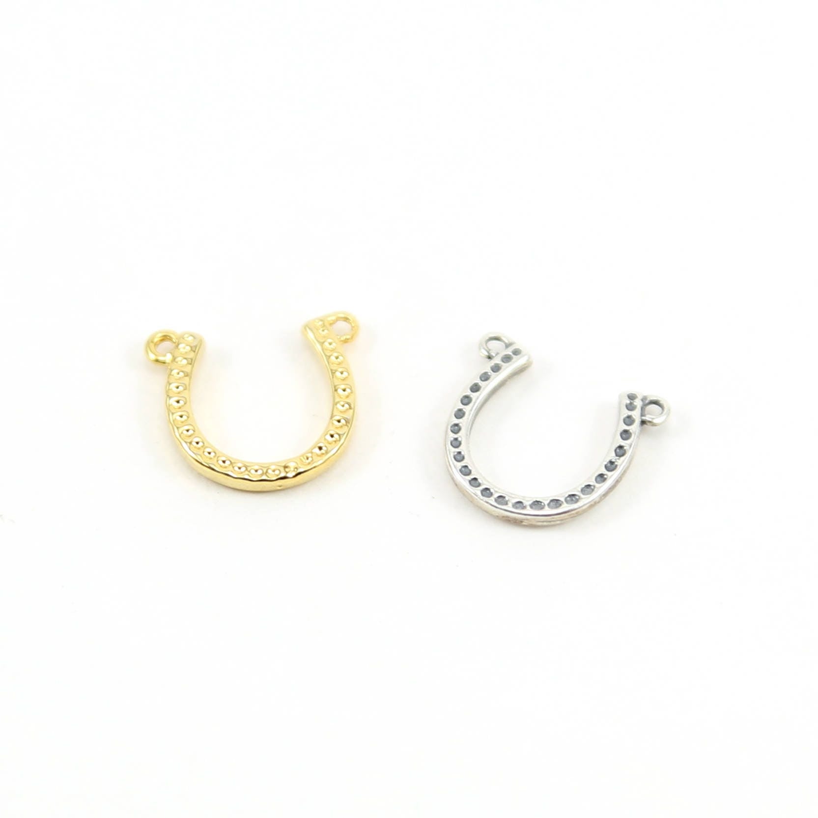 Sterling Silver or Vermeil Detailed Horseshoe Connector Horse Lover Charm Good