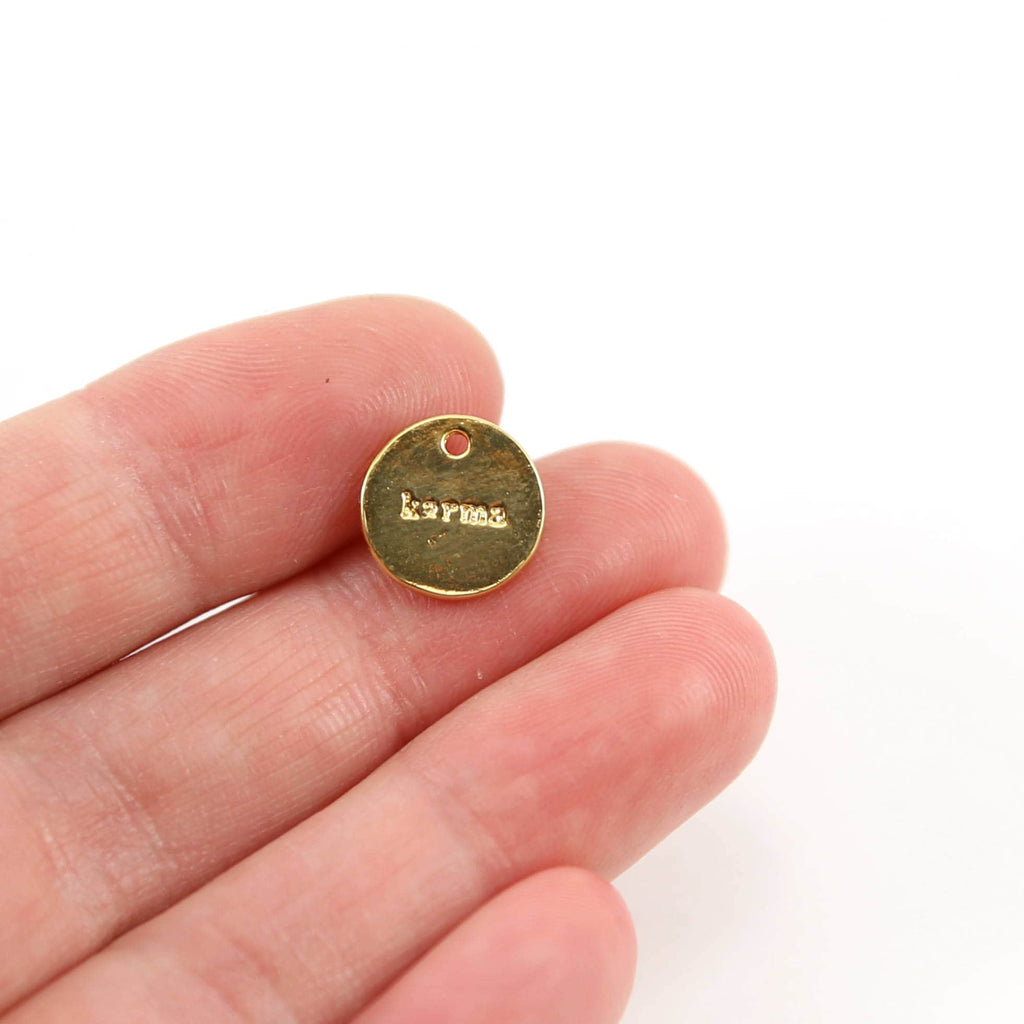 Sterling Silver or Vermeil Karma Stamped Round 10mm Circle Disk Charm
