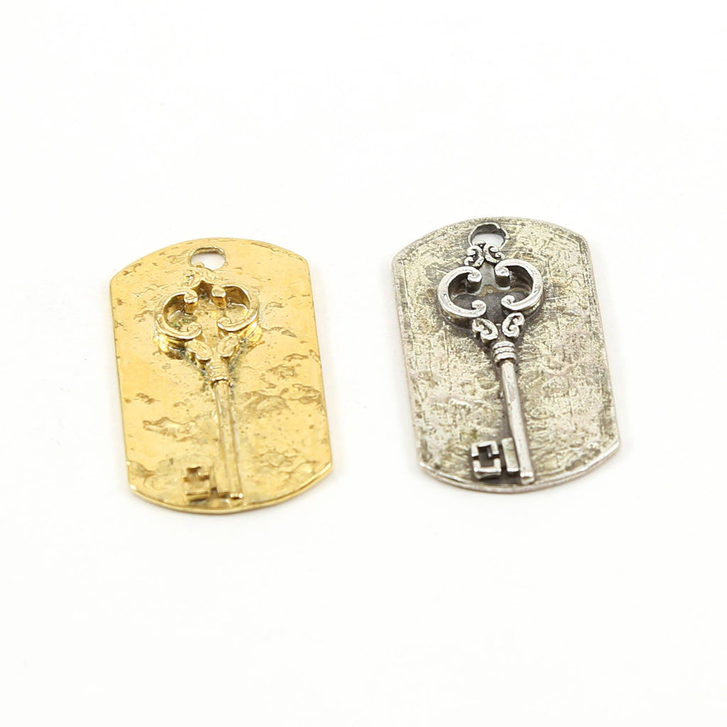 Sterling Silver or Vermeil Large Victorian Key Dog Dag Charm Pendant