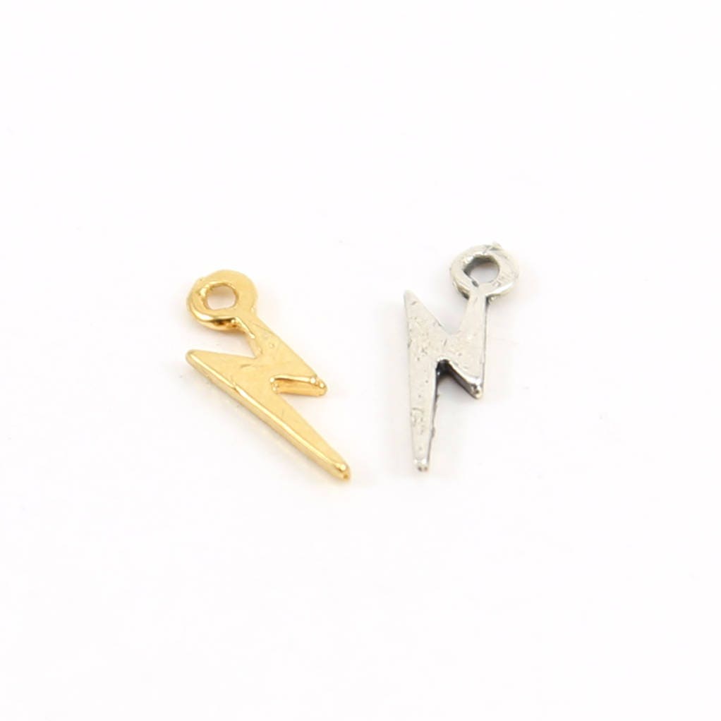 Sterling Silver or Vermeil Tiny Lightning Bolt Charm in or Storm Nature (2pc)