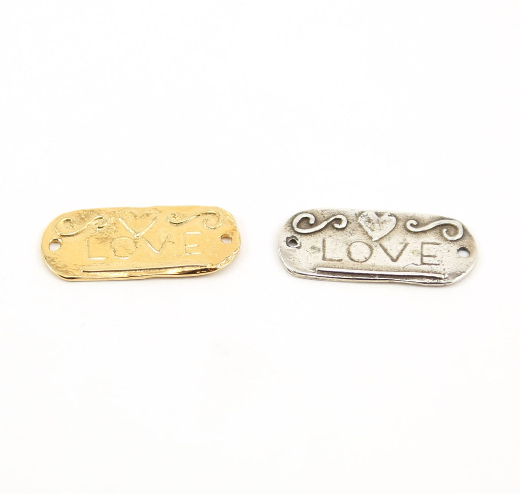 25mmx12mm Sterling Silver or Vermeil Organic Love Engraved Oval Connector