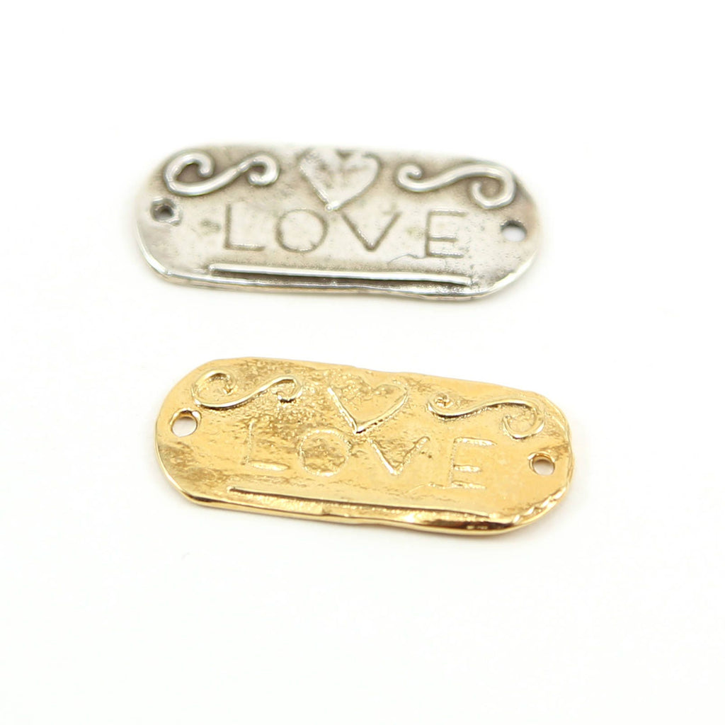25mmx12mm Sterling Silver or Vermeil Organic Love Engraved Oval Connector