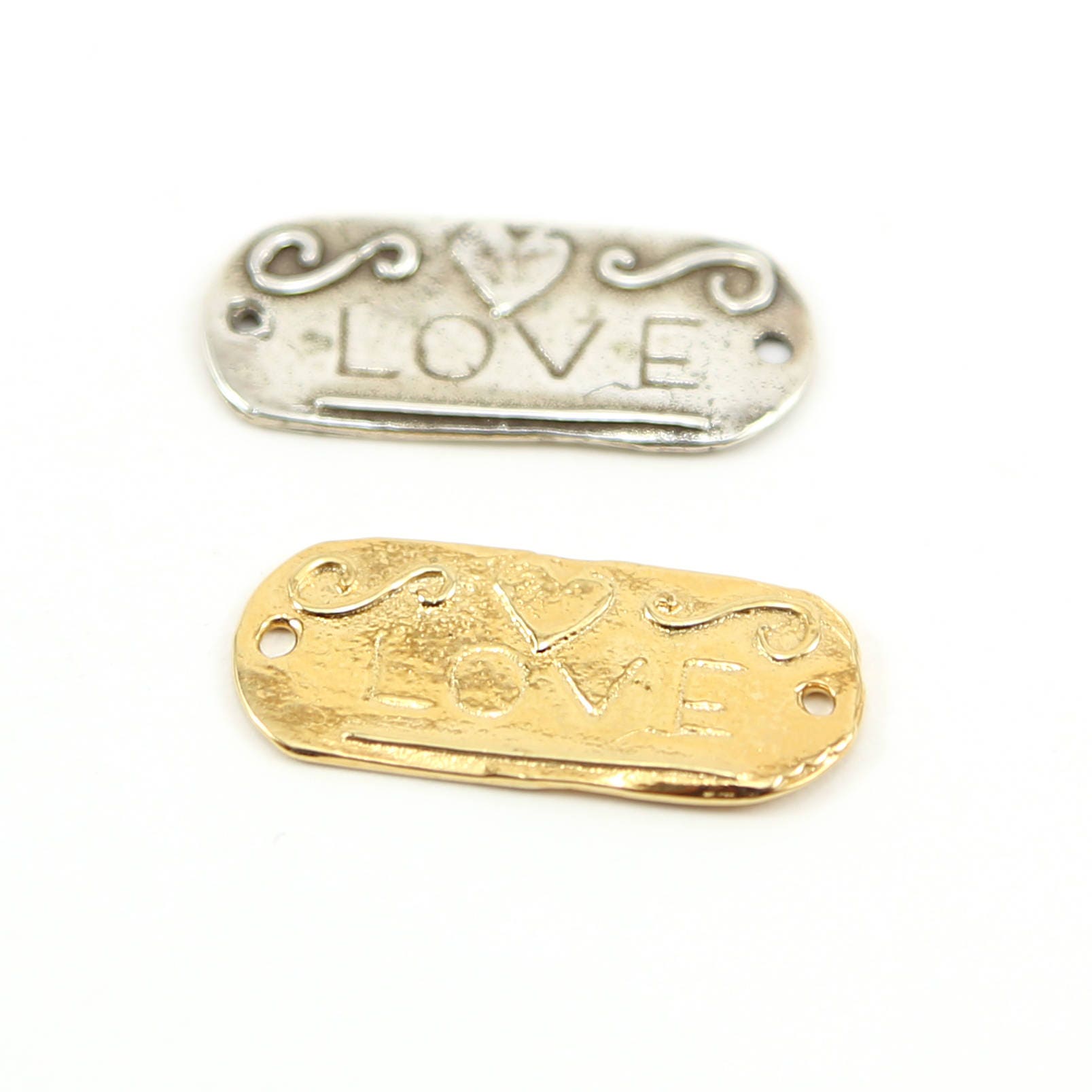 25mmx12mm Sterling Silver or Vermeil Organic Love Engraved Oval Connector