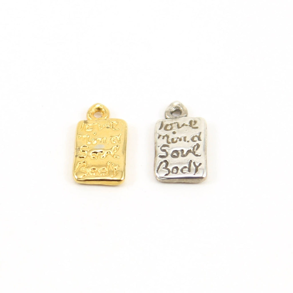Sterling Silver or Vermeil Love Mind Soul Body Yoga Mantra Engraved Tag Charm
