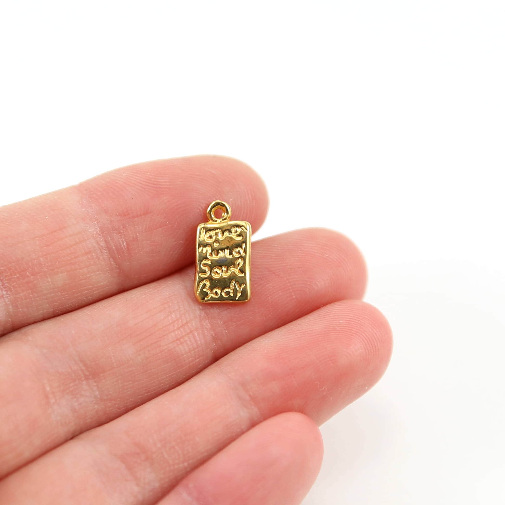 Sterling Silver or Vermeil Love Mind Soul Body Yoga Mantra Engraved Tag Charm