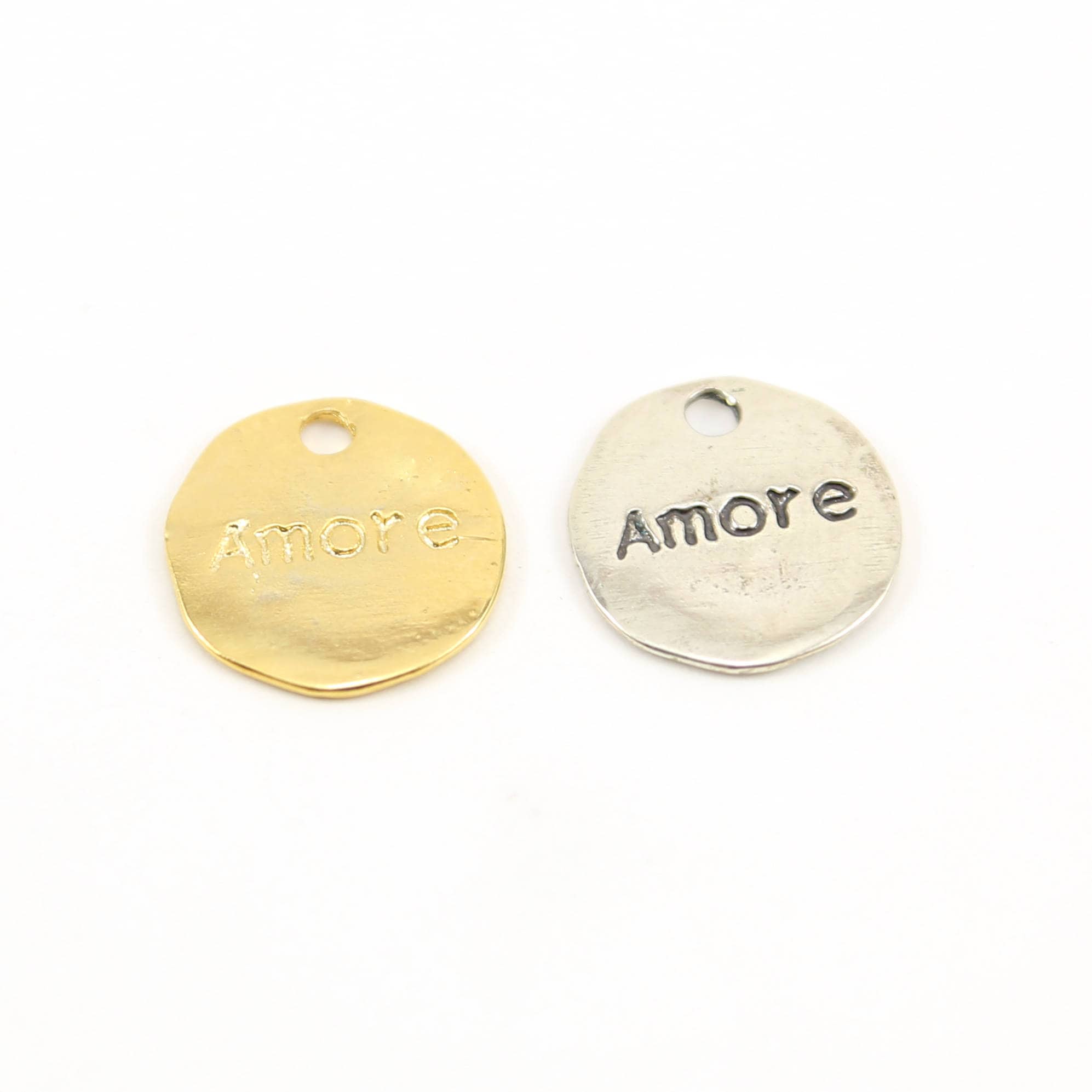18mm Sterling Silver or Vermeil Large Double Sided Coin Stamped with Love