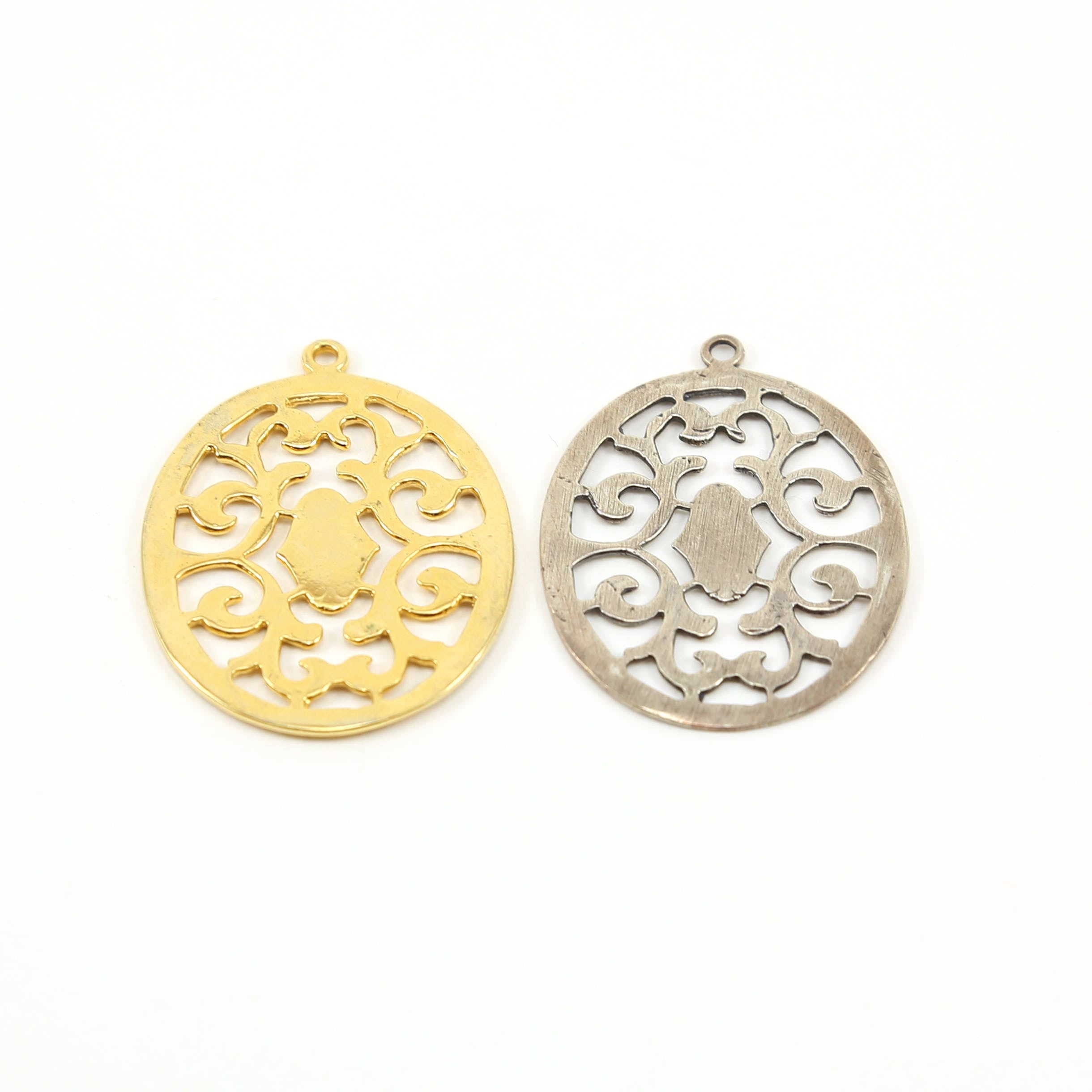 44mmx33mm Sterling Silver or Vermeil Large Filigree Art Decor Victorian Oval