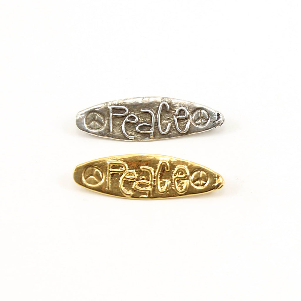 32mmx10mm Sterling Silver or Vermeil Organic Natural Peace Saying with Peace