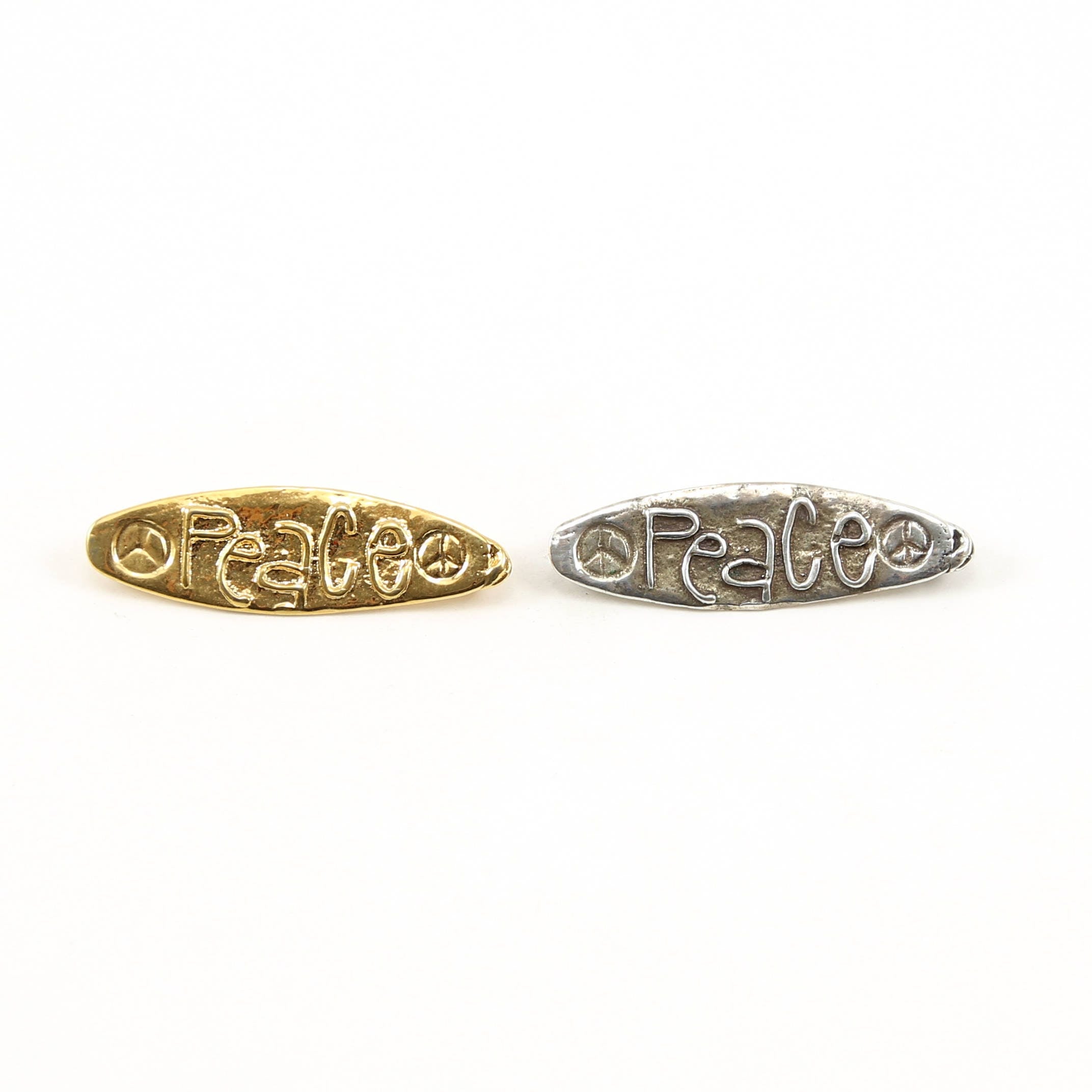 32mmx10mm Sterling Silver or Vermeil Organic Natural Peace Saying with Peace