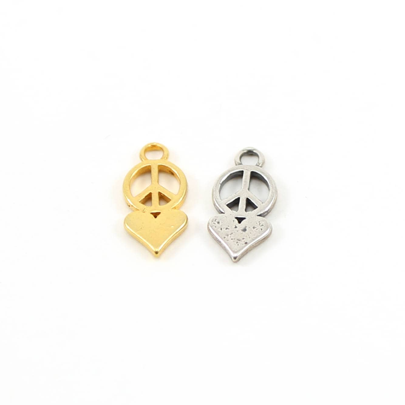 Sterling Silver or Vermeil Peace with Heart Layered Charm Pendant Love