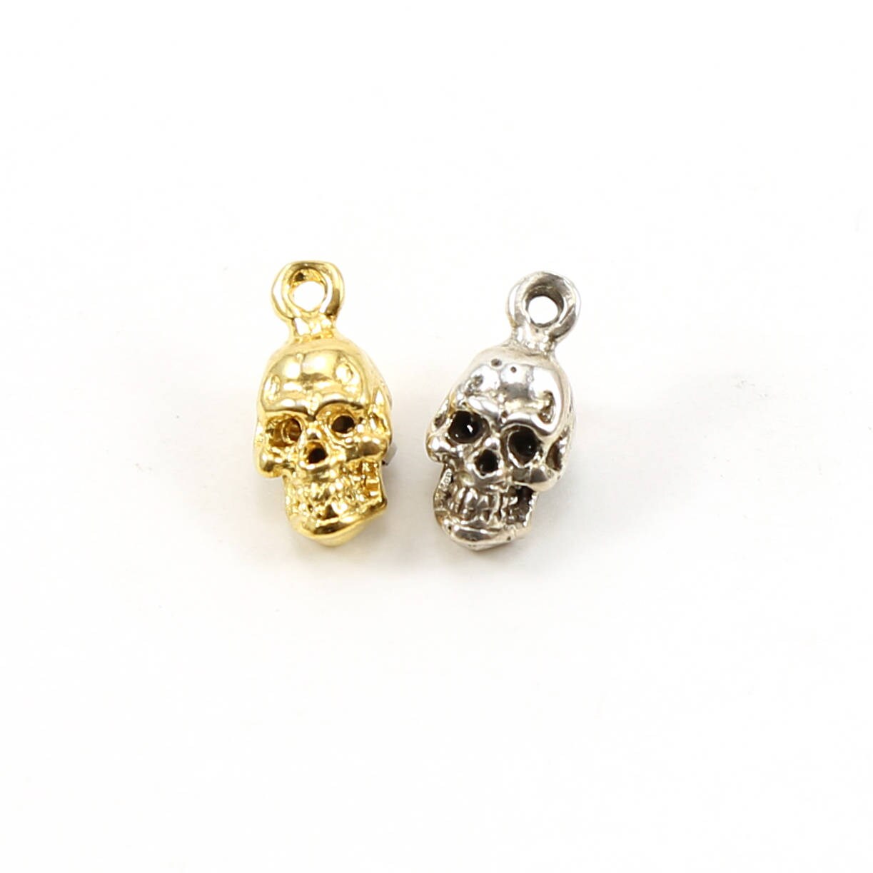 15mmx8mm Sterling Silver or Vermeil Thick Detailed Skull Pendant Halloween