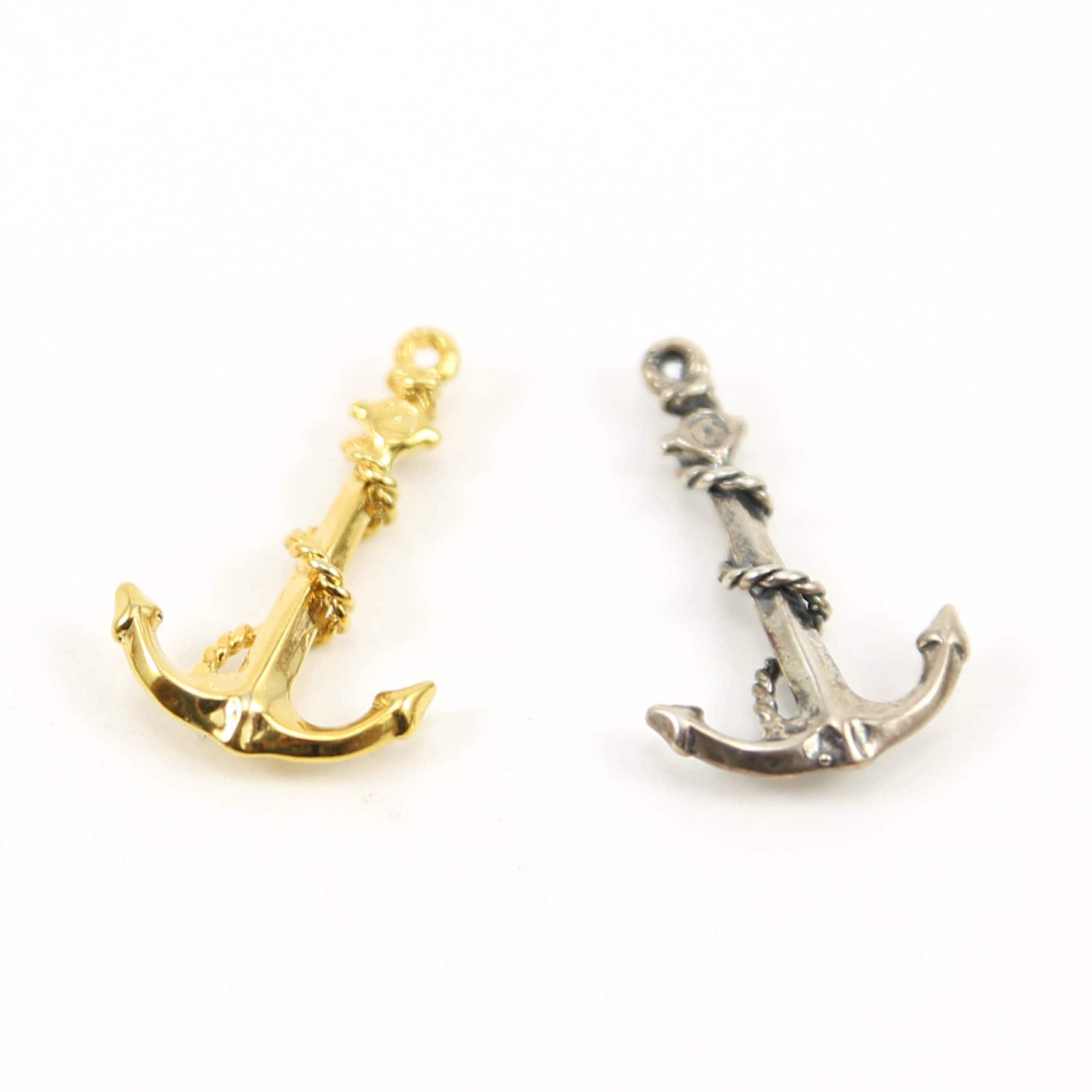 Sterling Silver or Vermeil Large Anchor Nautical Ocean Charm with Rope