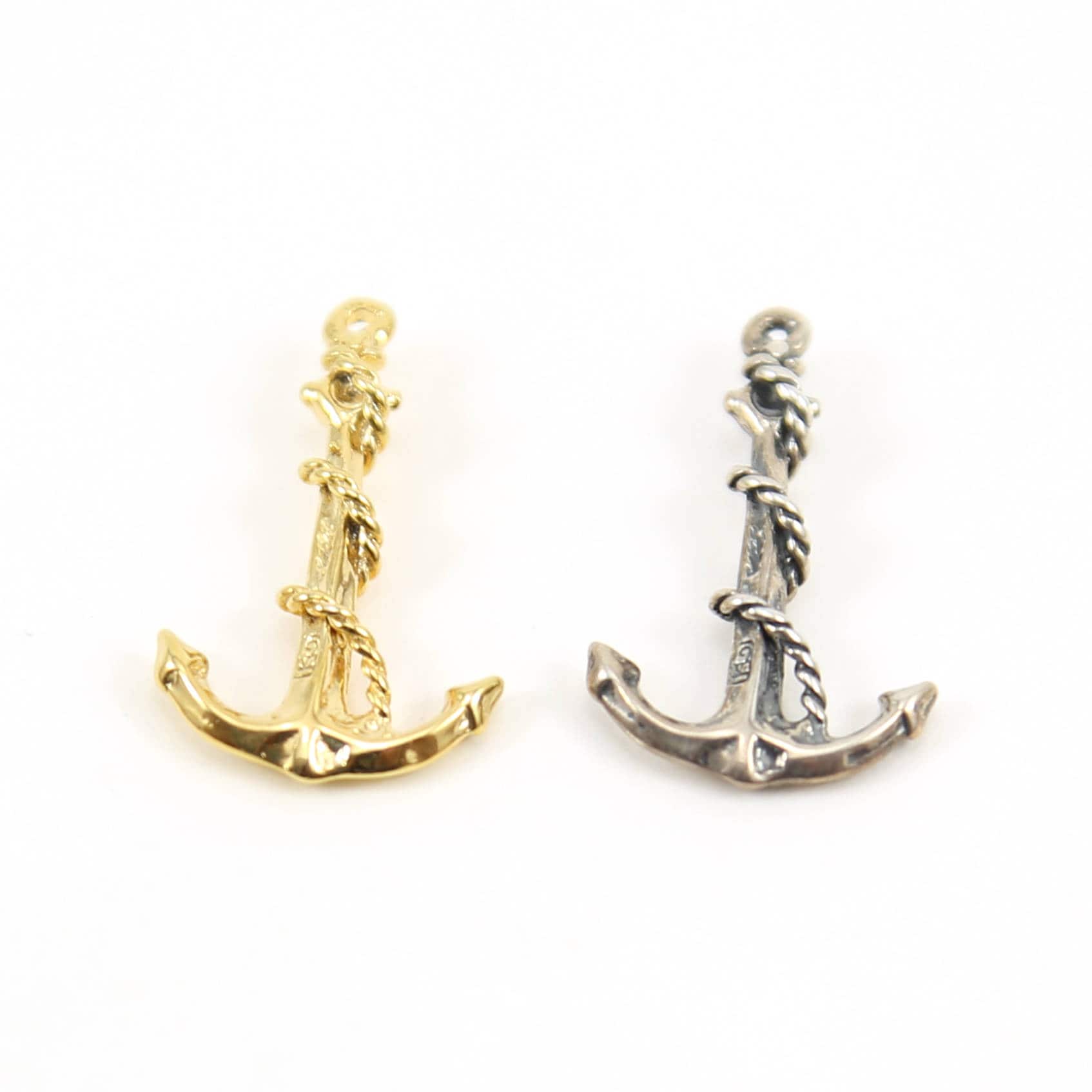 Sterling Silver or Vermeil Large Anchor Nautical Ocean Charm with Rope