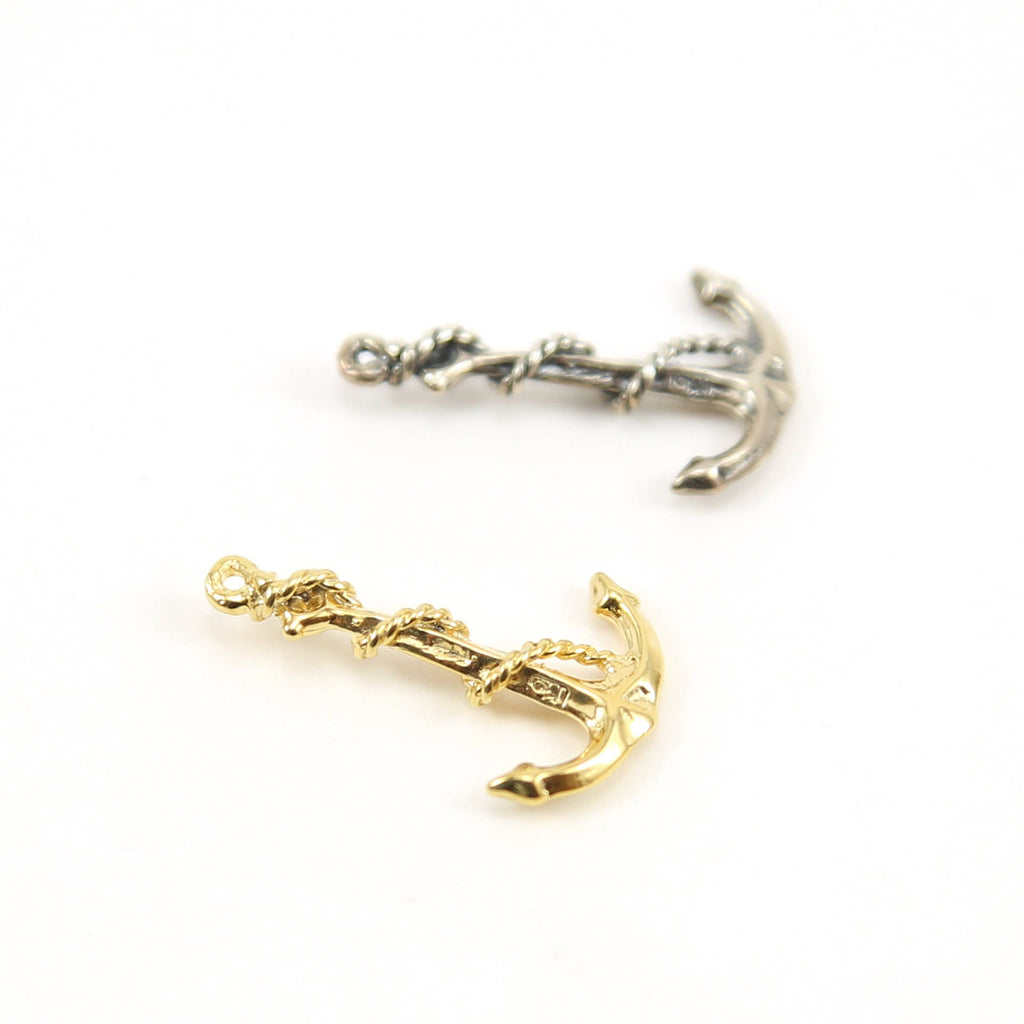 Sterling Silver or Vermeil Large Anchor Nautical Ocean Charm with Rope
