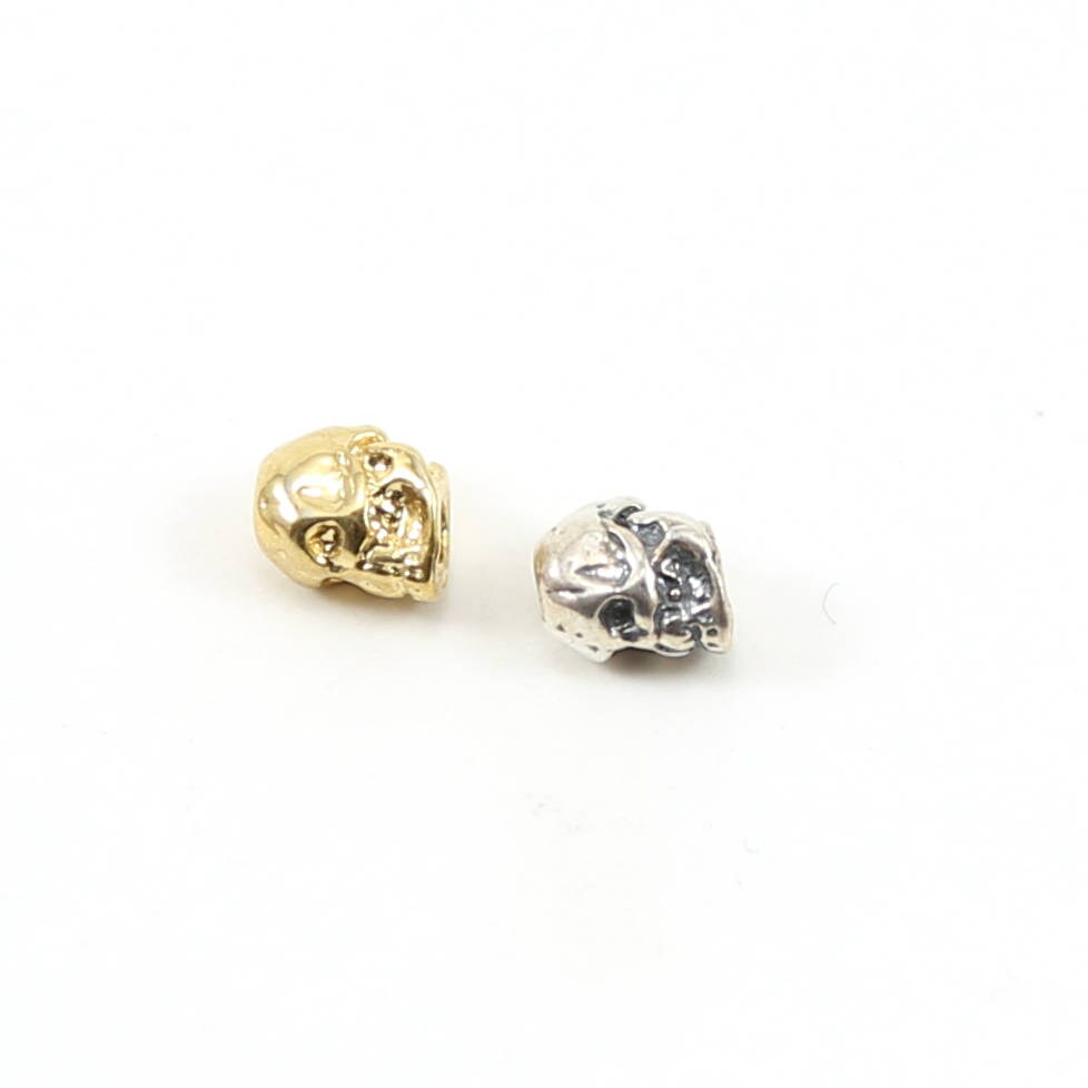 7mmx7mm Sterling Silver or Vermeil Detailed Skull Day of the Dead Bead Link
