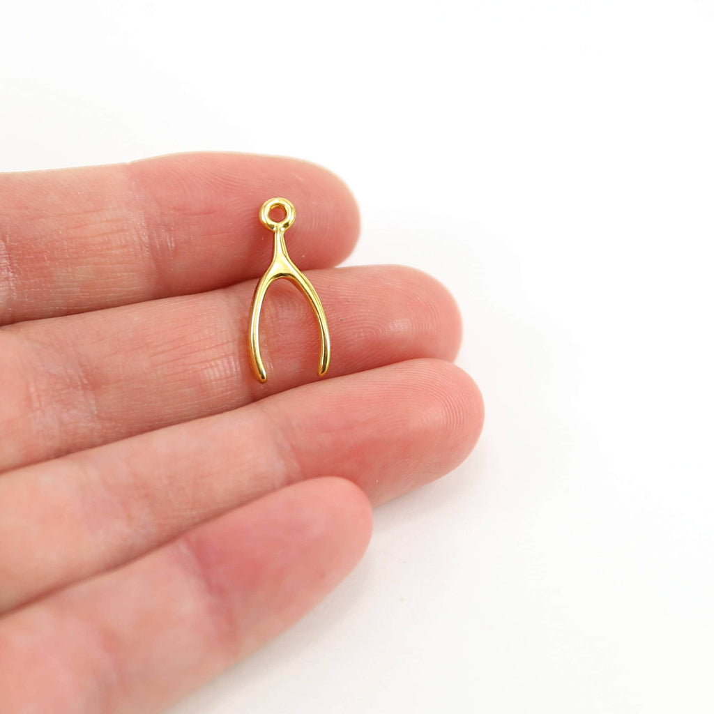 19mmx9mm Sterling Silver or Vermeil Narrow Wishbone Luck Charm Lucky