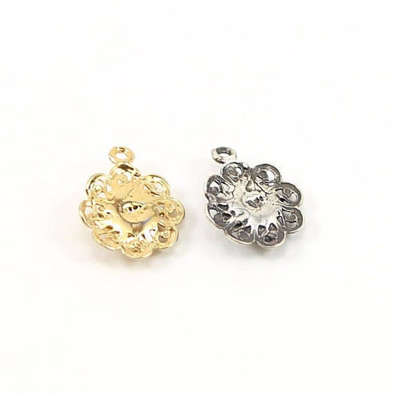 Sterling Silver or Vermeil 3D Fleur Di Lis Charm with Fancy Lace Pendant