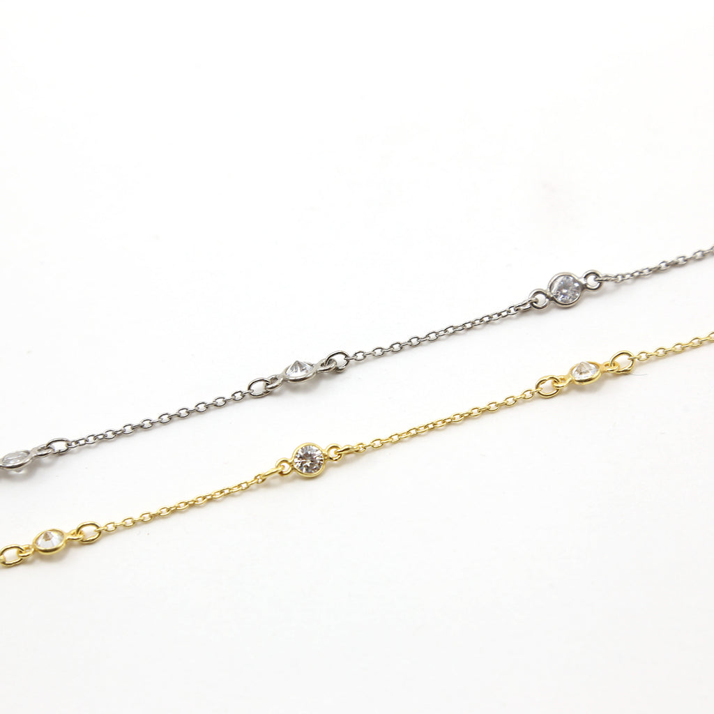 Sterling Silver or Vermeil Round Tiny CZ Cubic Zirconia – Sold by the Foot