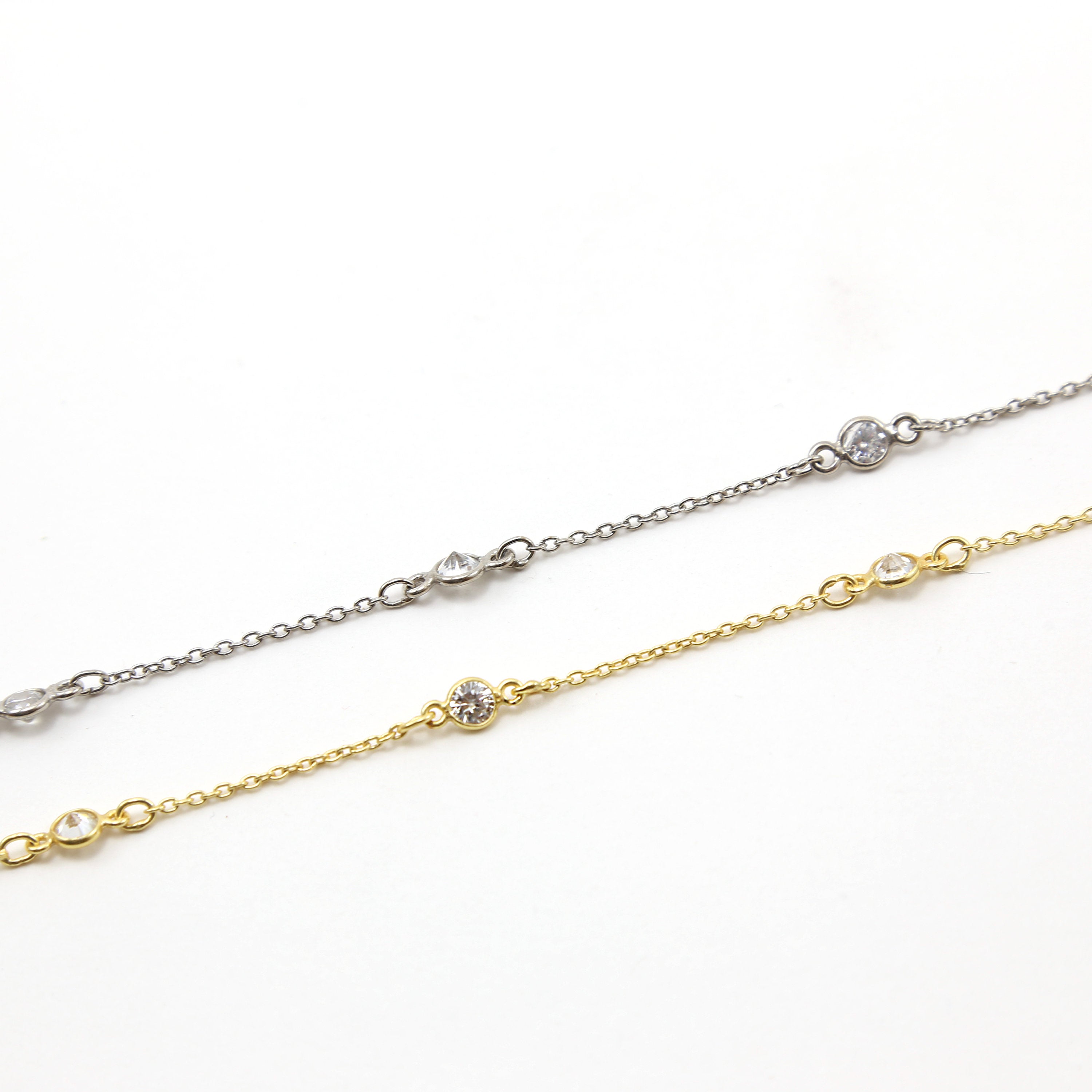 Sterling Silver or Vermeil Round Tiny CZ Cubic Zirconia – Sold by the Foot