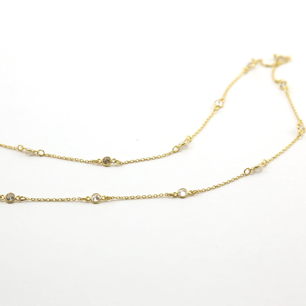 Sterling Silver or Vermeil Round Tiny CZ Cubic Zirconia – Sold by the Foot