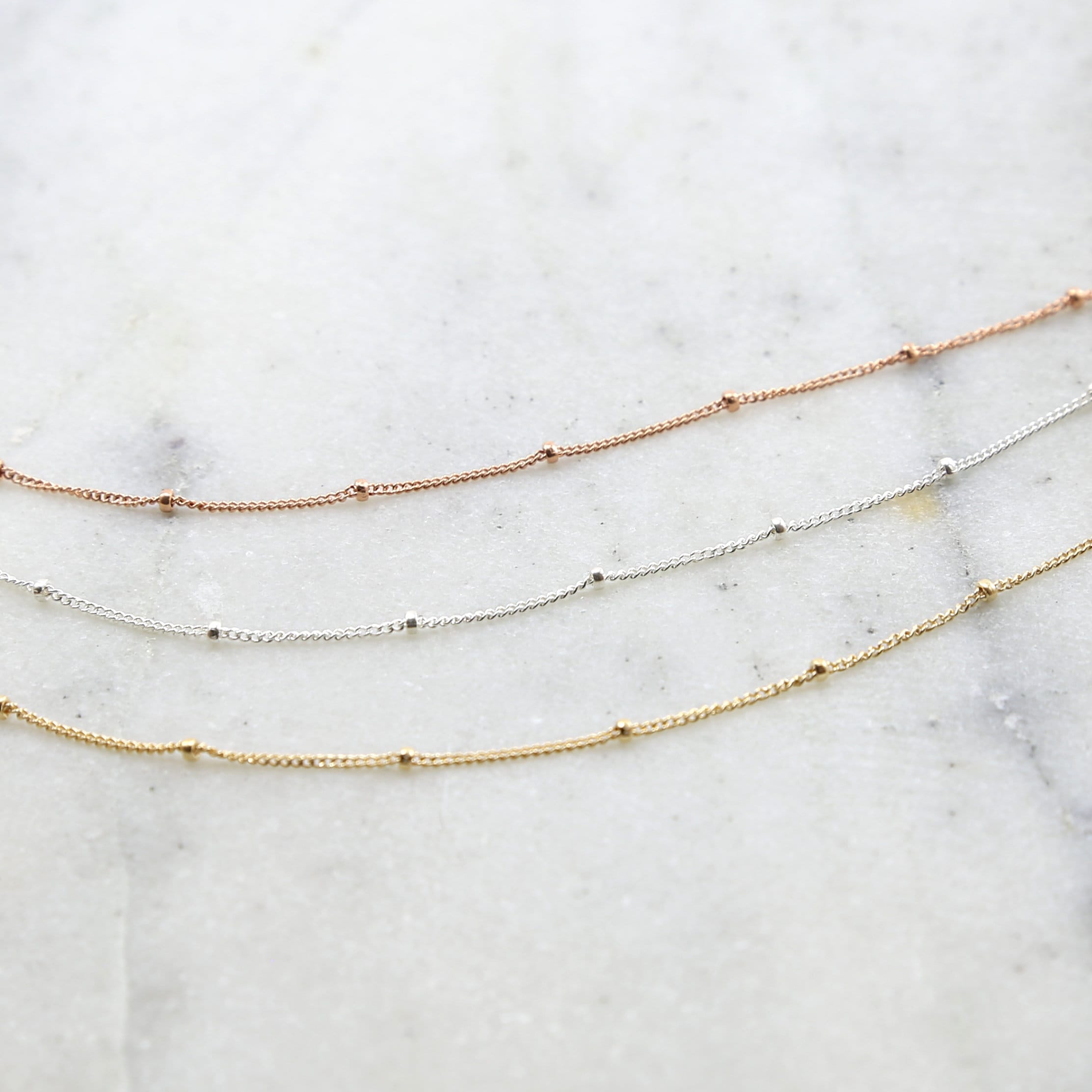 Sterling Silver or 14K Gold Filled Dainty Satellite Chain – Sold by the Foot
