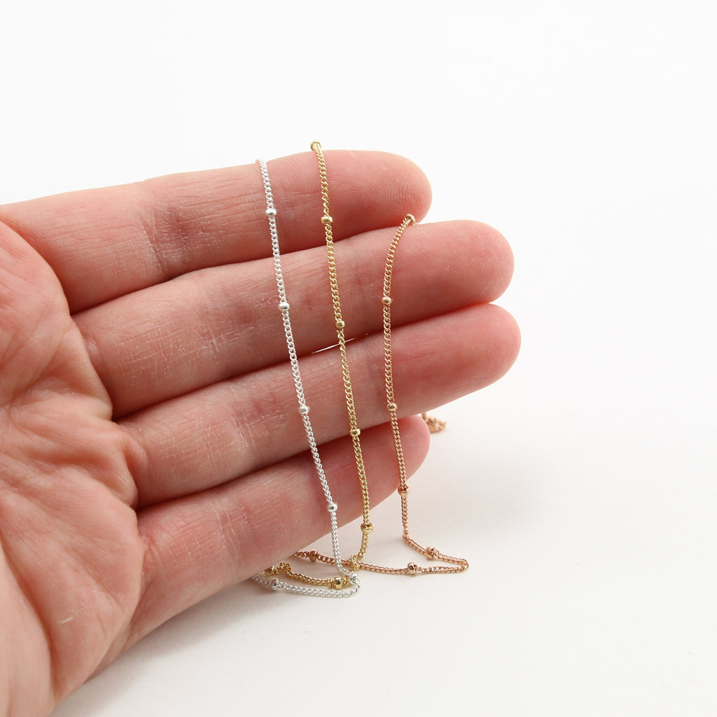 Sterling Silver or 14K Gold Filled Dainty Satellite Chain – Sold by the Foot
