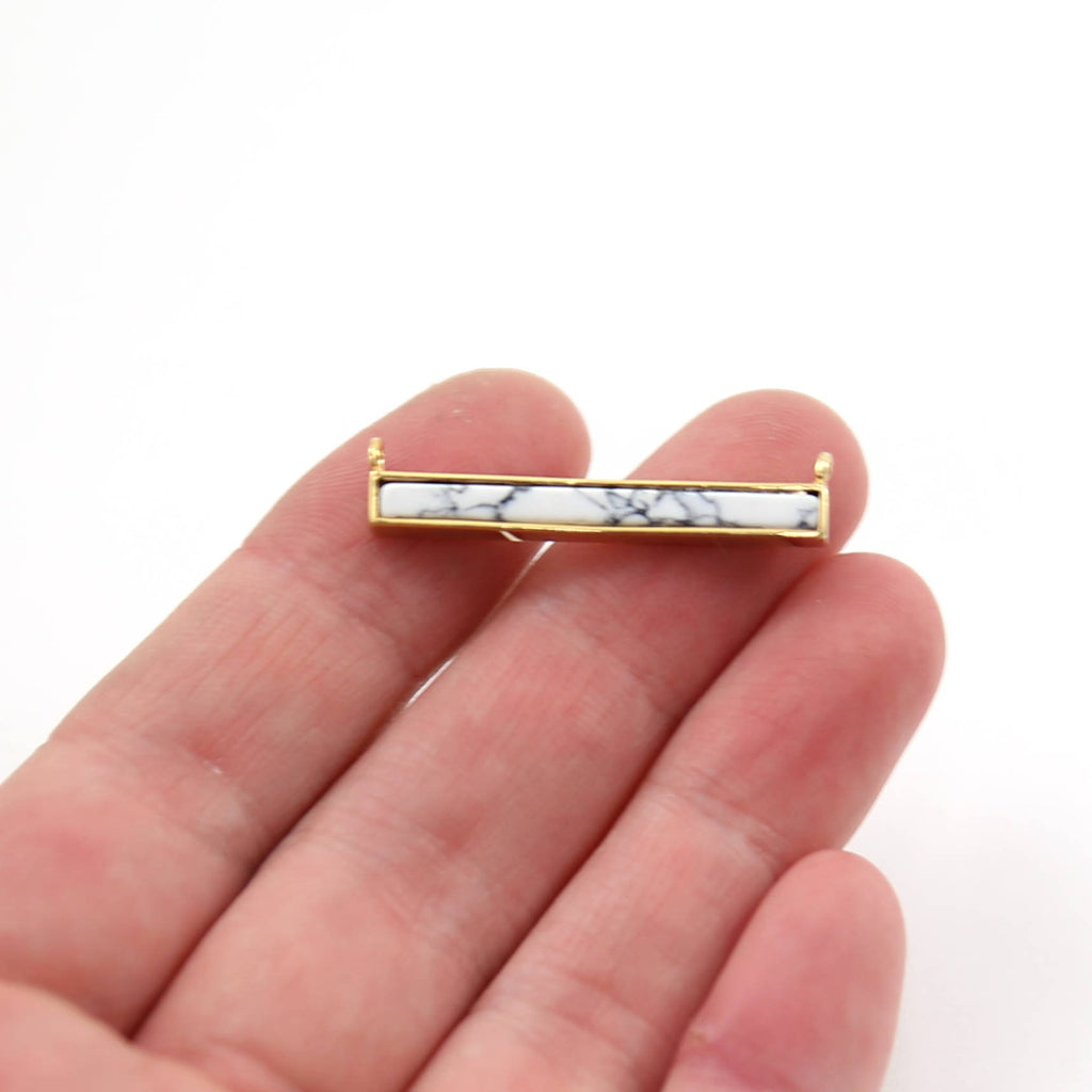 Rhodium Plated Black and White Howlite Marble Bar Necklace Connector